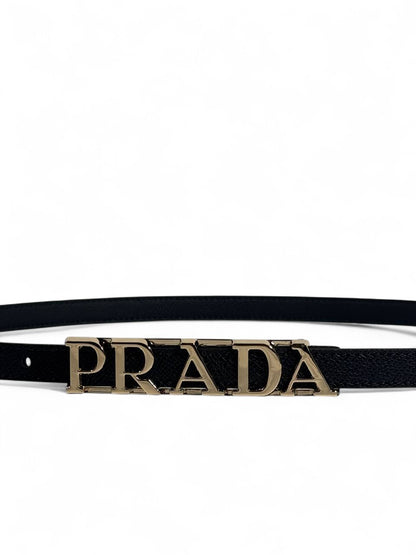 🖤 Prada Black Leather Belt with Iconic Logo Buckle — 95 cm | Sleek & Timeless ✨