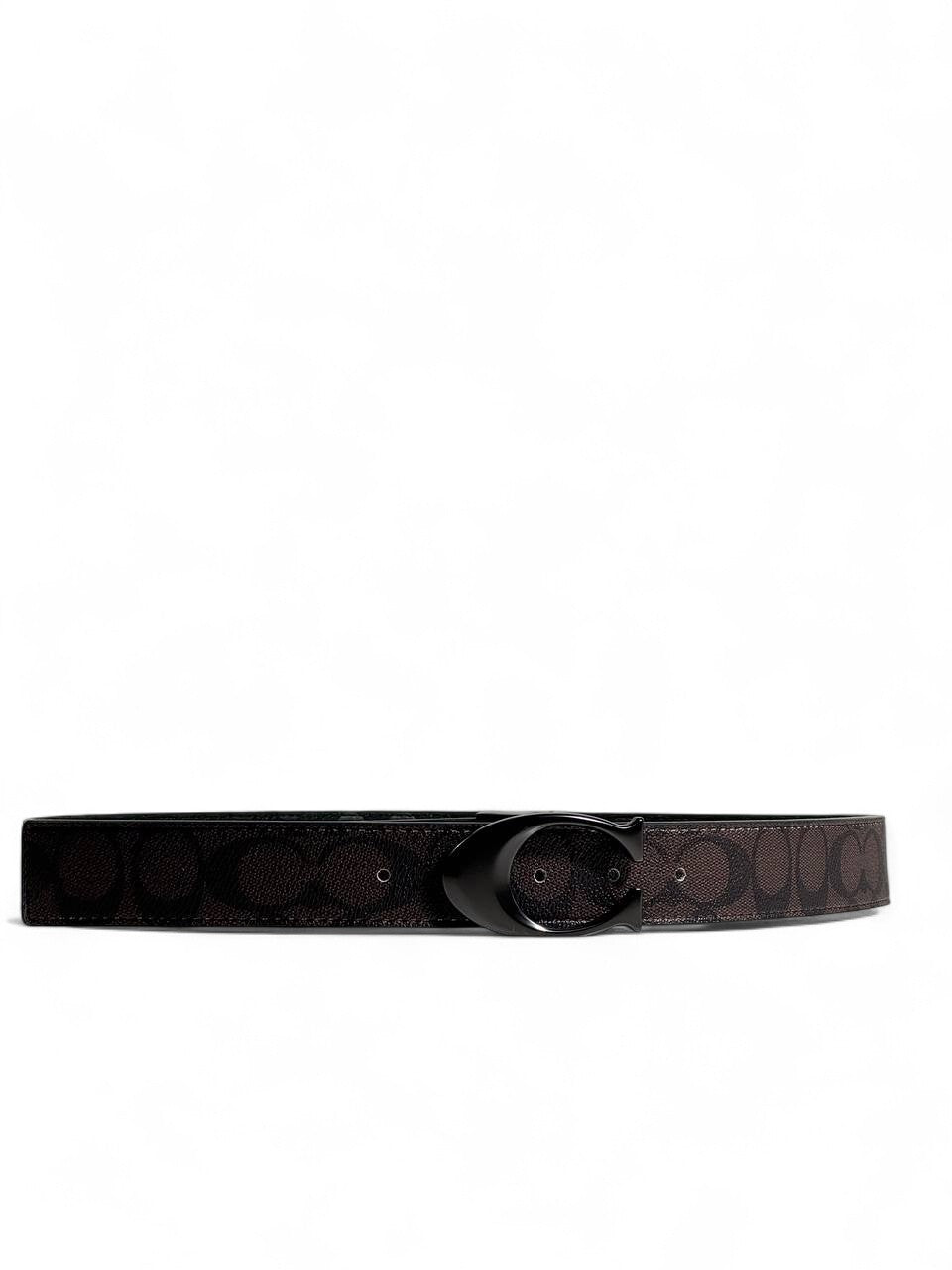 Coach Signature Belt 🖤 | Dark Brown & Black with Black Buckle – 120 cm