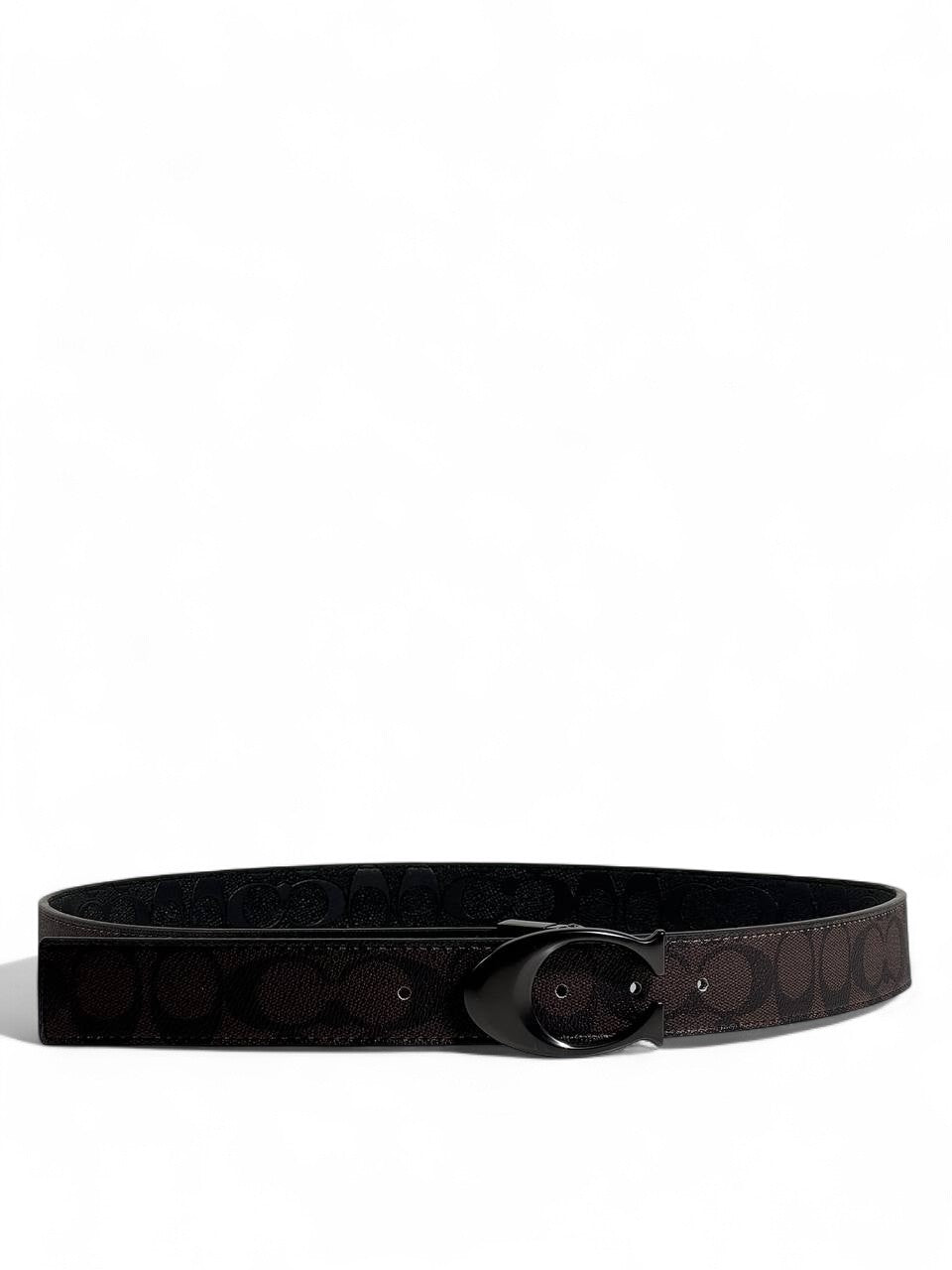 Coach Signature Belt 🖤 | Dark Brown & Black with Black Buckle – 120 cm
