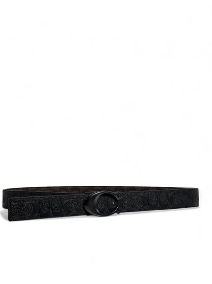 Coach Signature Belt 🖤 | Dark Brown & Black with Black Buckle – 120 cm