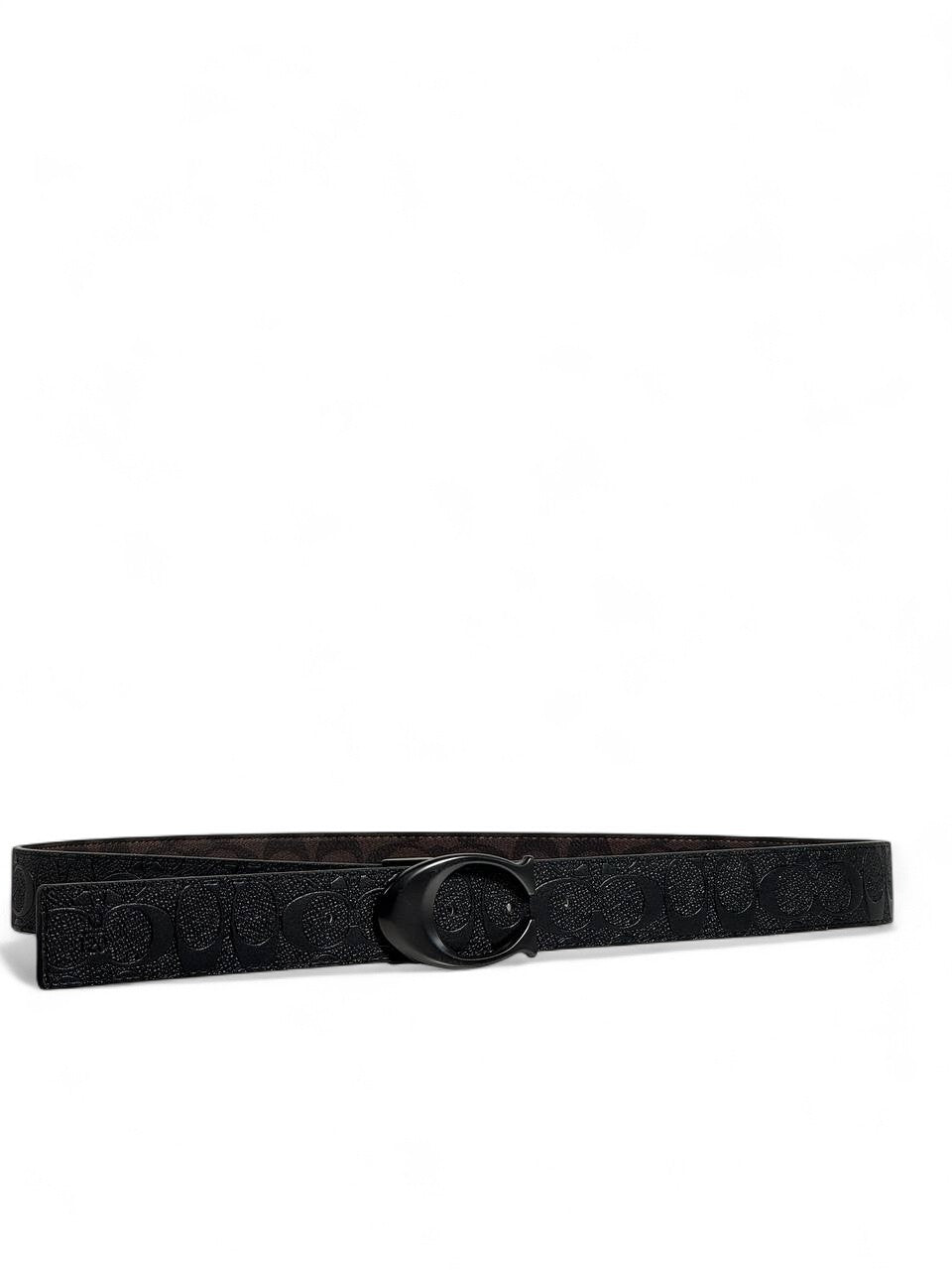 Coach Signature Belt 🖤 | Dark Brown & Black with Black Buckle – 120 cm