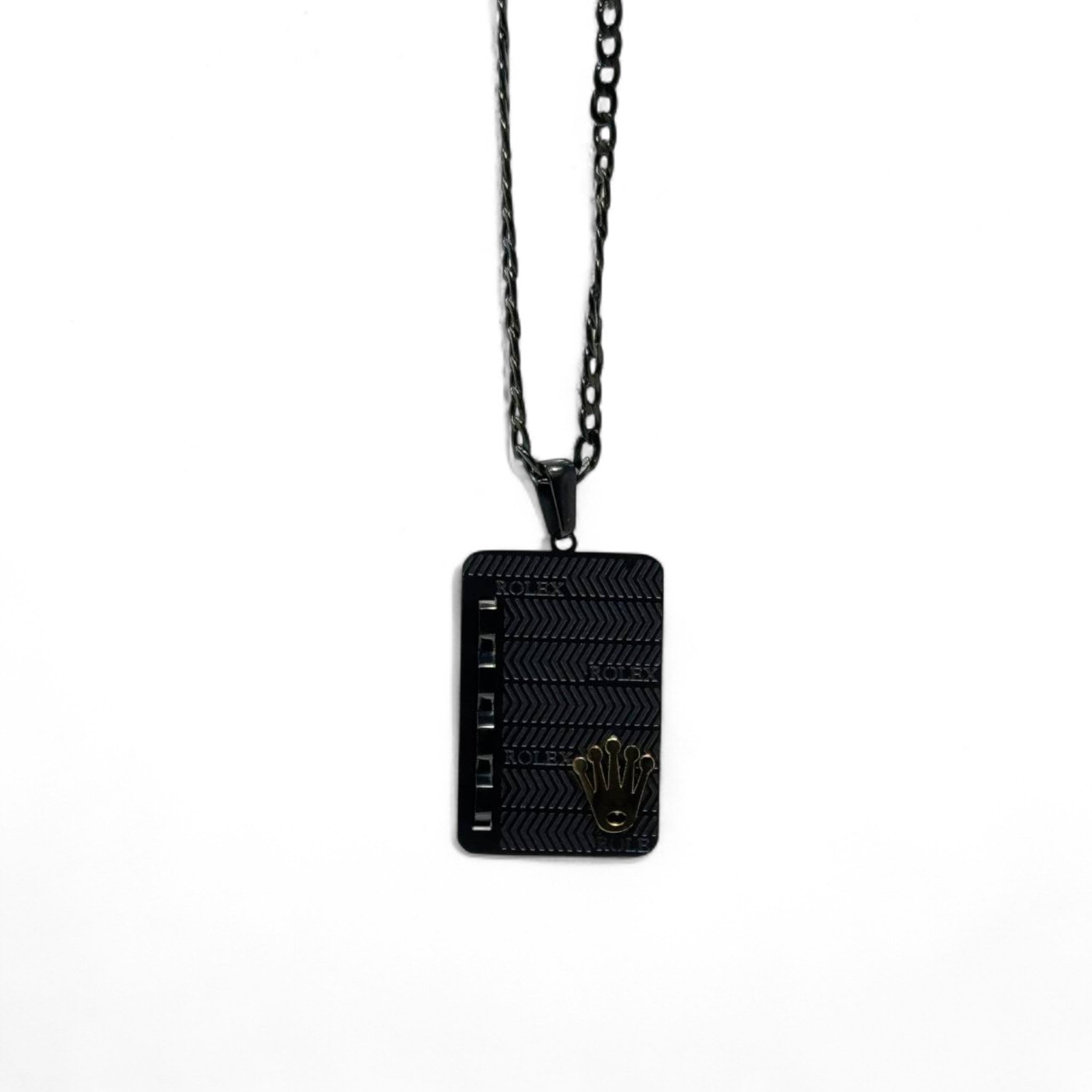 🖤 Rolex-Inspired Black Dog Tag Necklace – Original Stainless Steel (40cm)