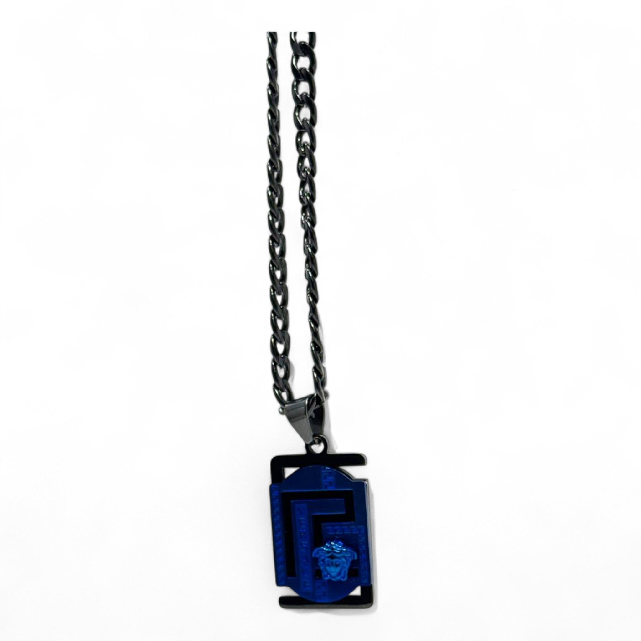 💙 Versace-Inspired Medusa Necklace – Midnight Blue & Black | Stainless Steel | 40cm