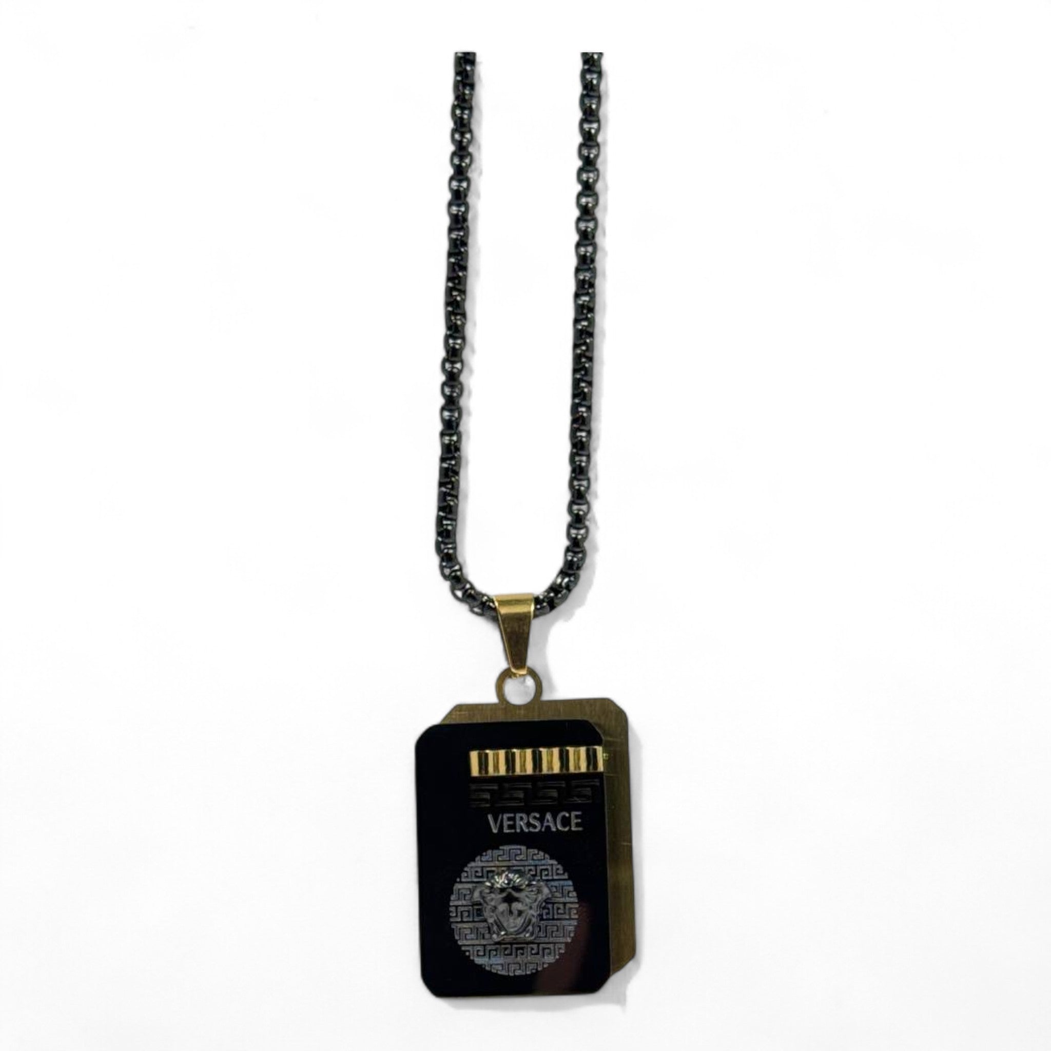 🖤 Versace-Inspired Medusa Pendant – Black & Gold | Original Stainless Steel | 40cm