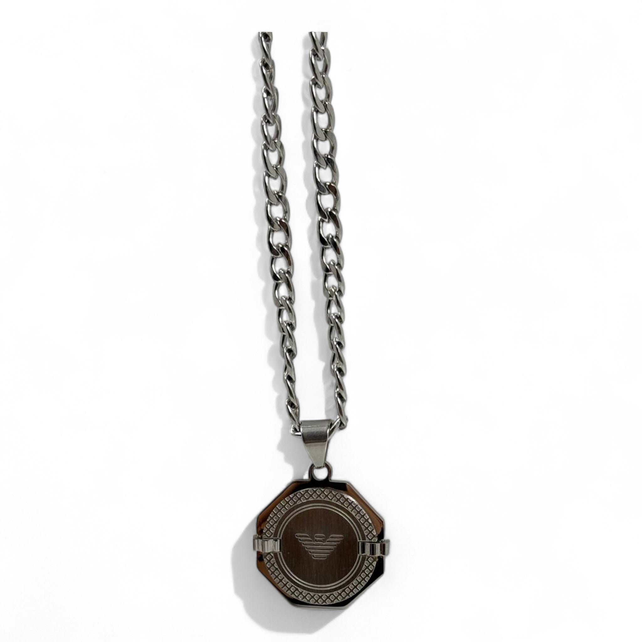 ⚙️ Armani-Inspired Octagon Pendant – Stainless Steel | 40cm
