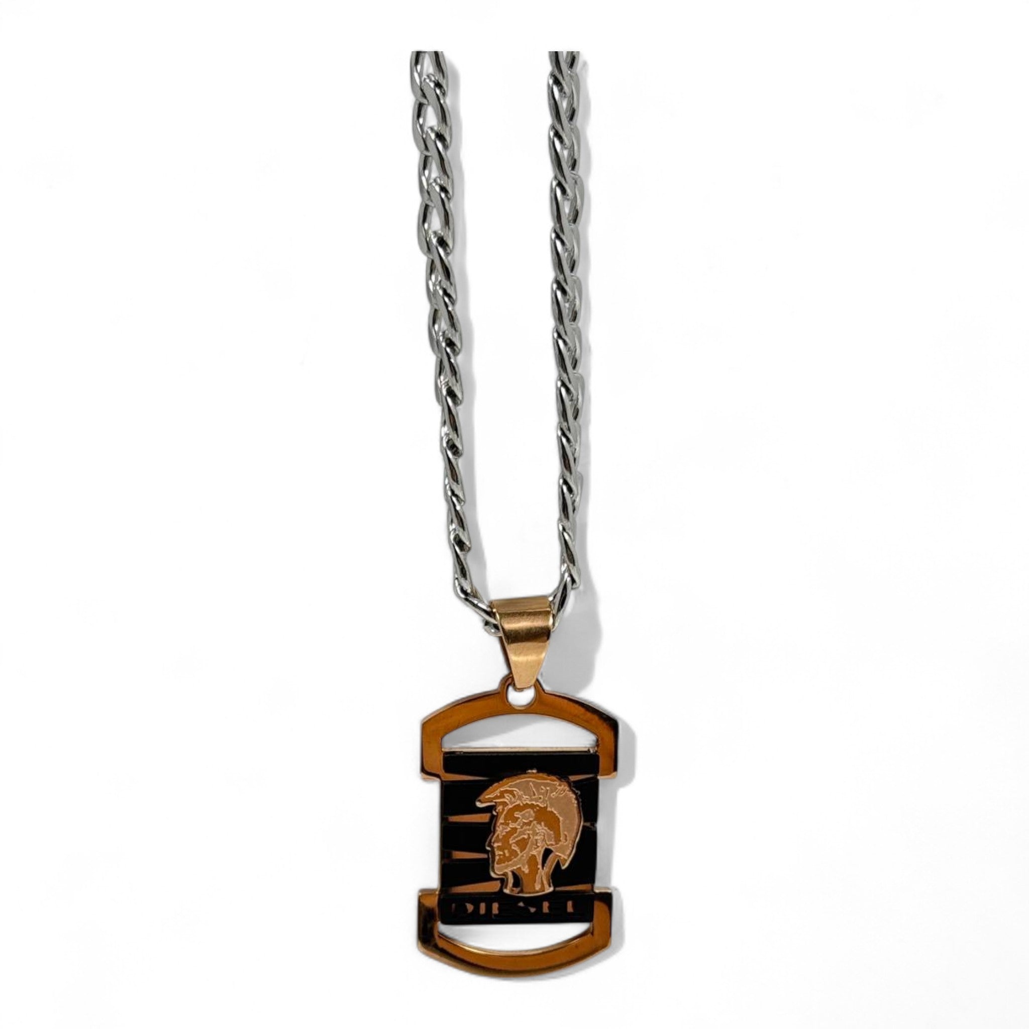 🔥 Diesel-Inspired Warrior Pendant – Two-Tone Stainless Steel | 40cm