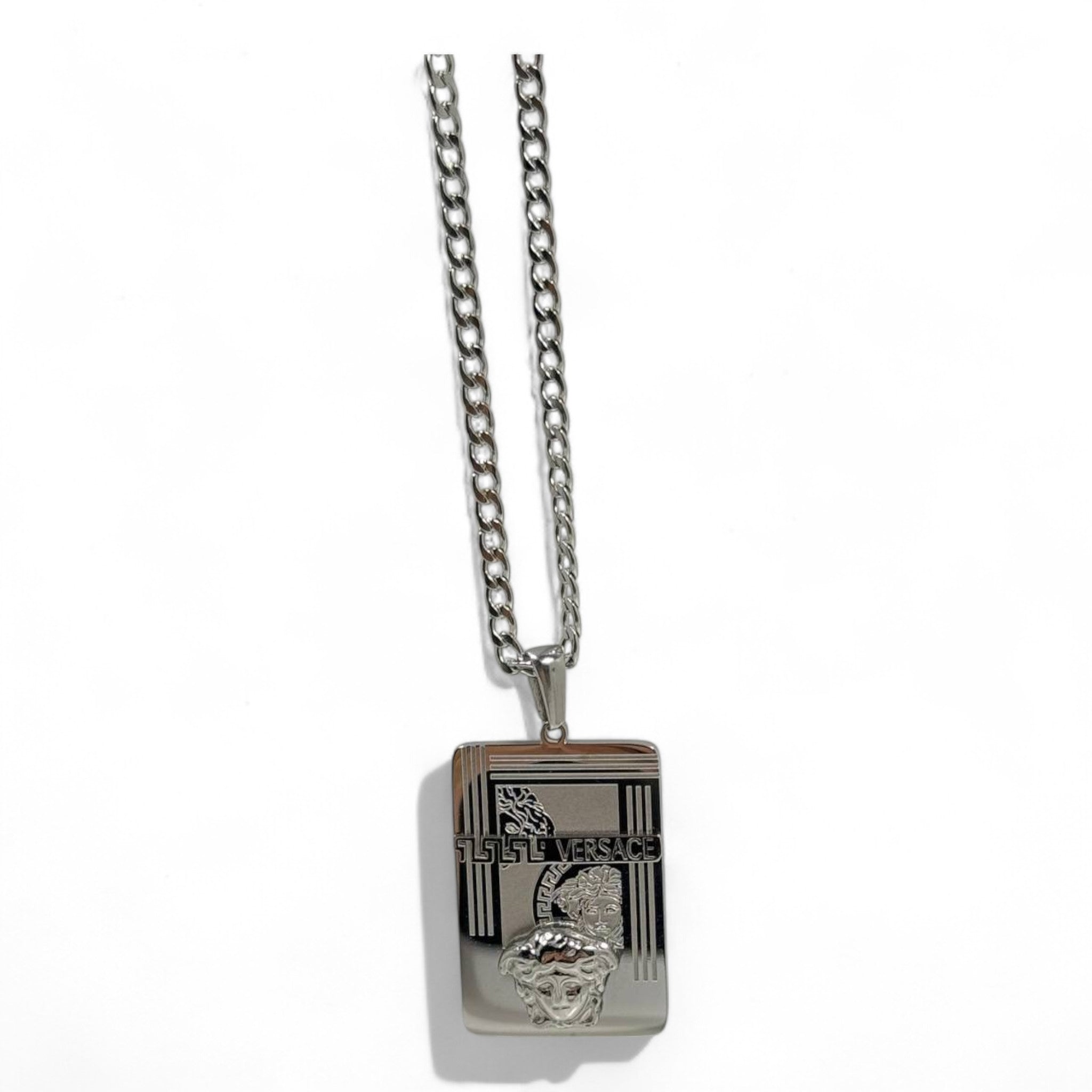 🏛️ Versace-Inspired Medusa Pendant – Modern Silver Stainless Steel | 40cm