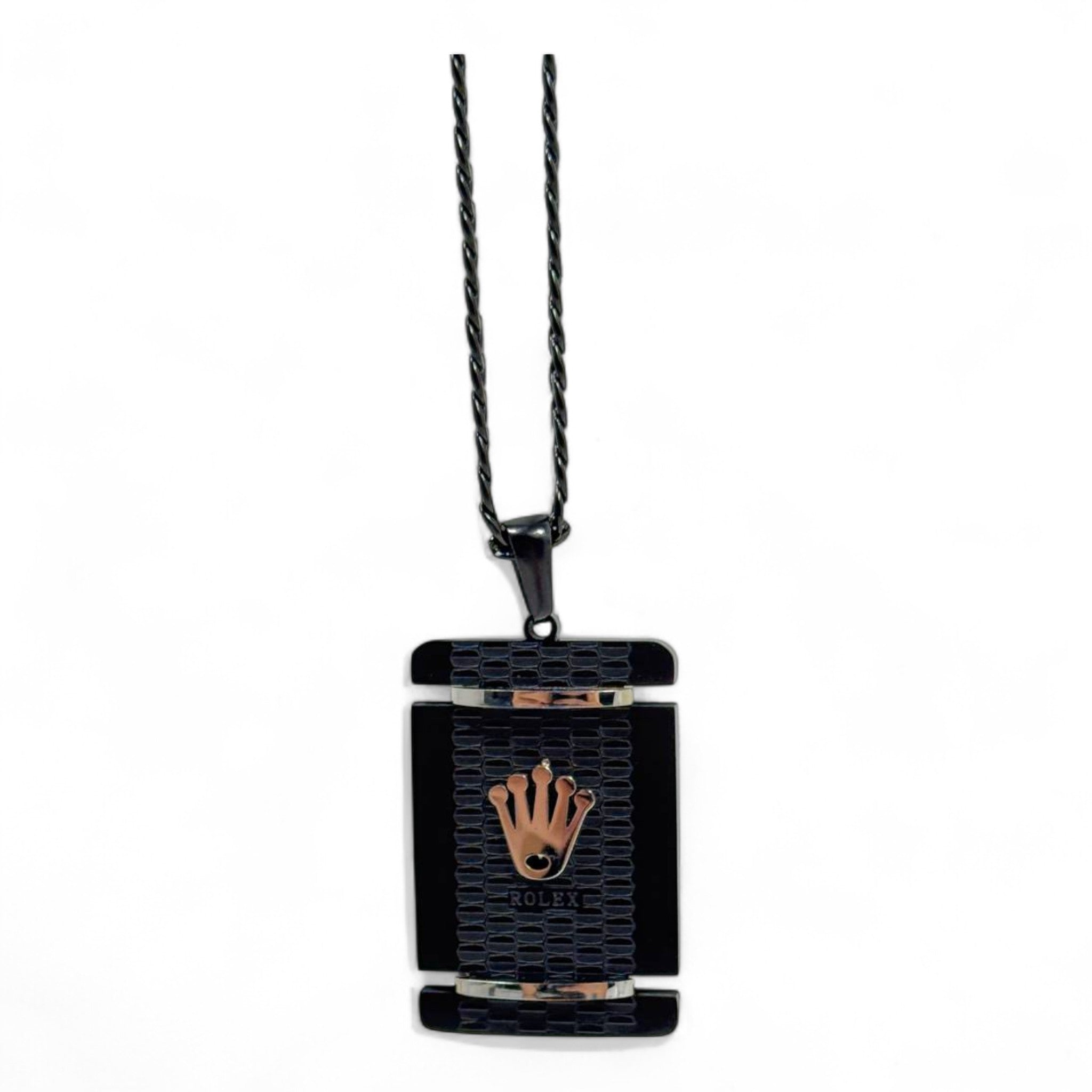 🖤 Rolex-Inspired Pendant – Black Stainless Steel with Rose Gold Crown | 40cm