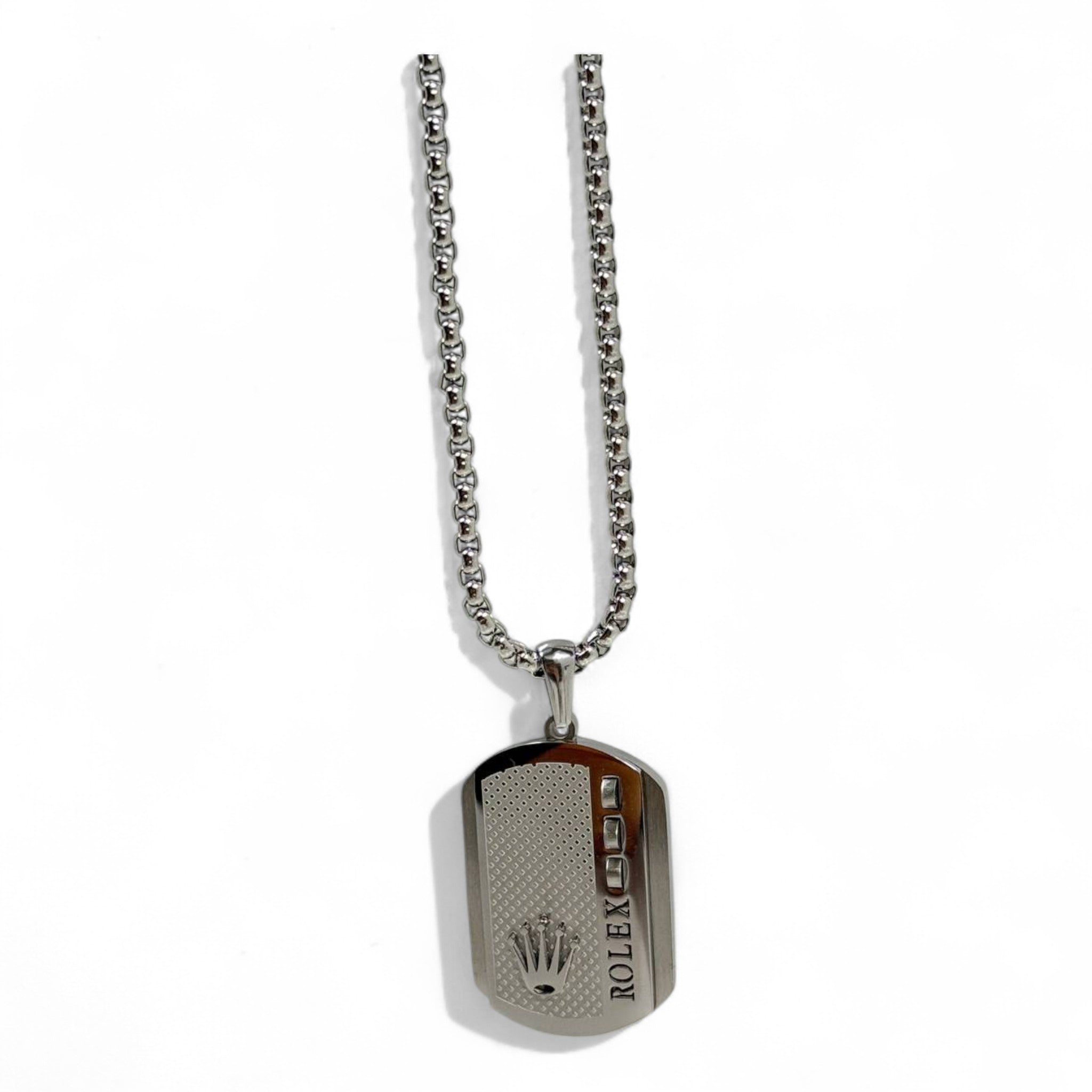 💎 Rolex-Inspired Pendant – Silver Stainless Steel | 40cm
