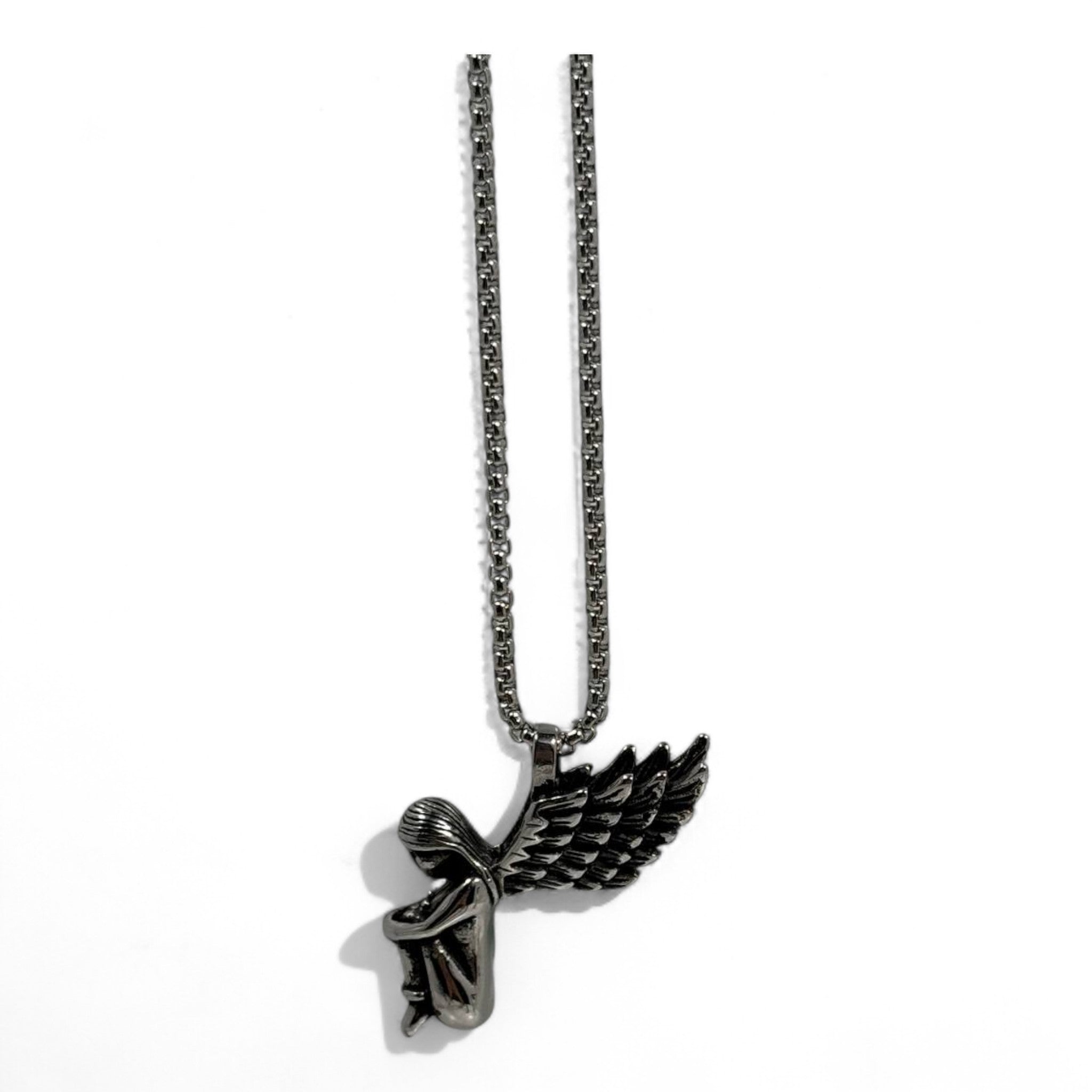 🖤 Fallen Angel Pendant – Stainless Steel | 40cm