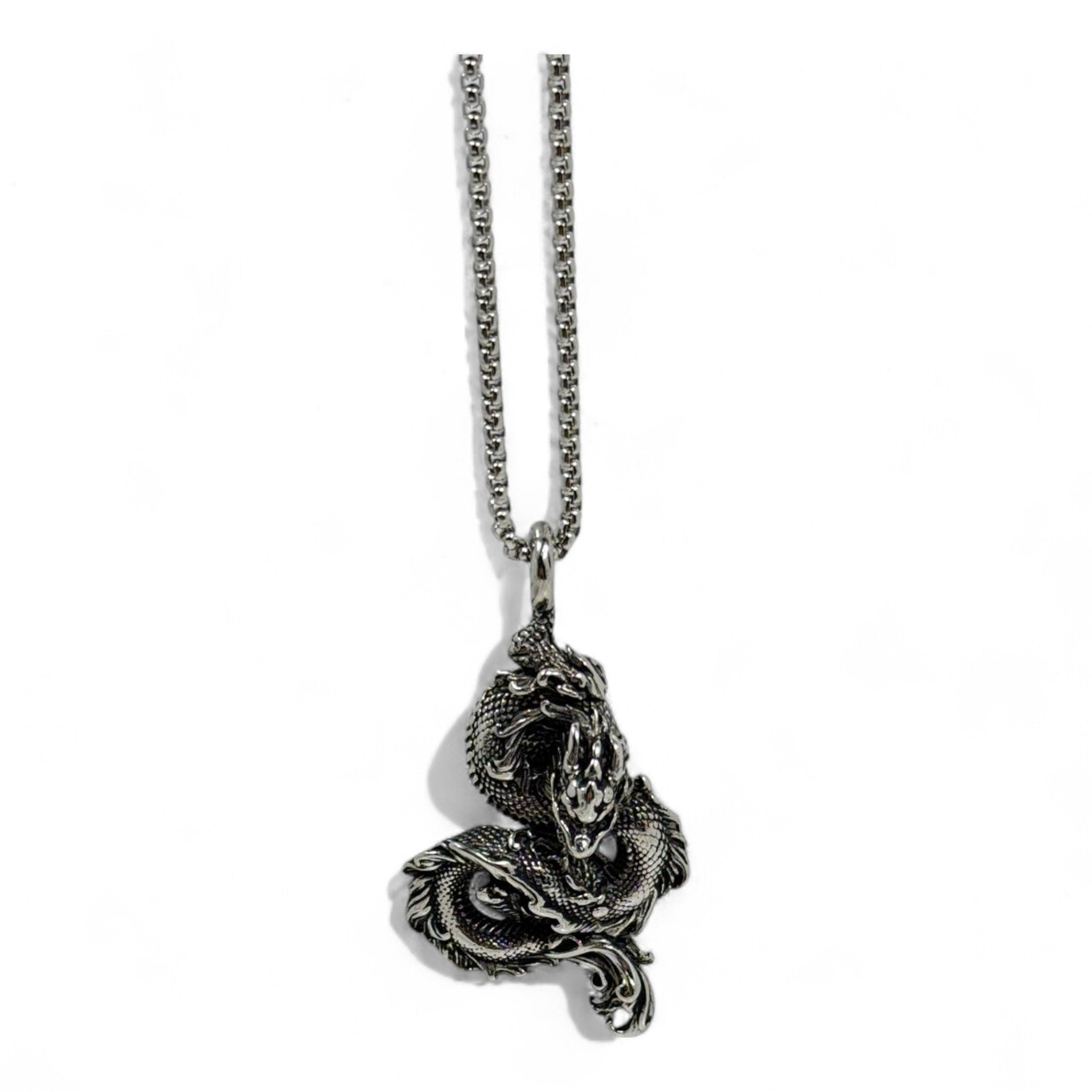 🐲 Coiled Dragon Pendant – Mythic Power Necklace | Stainless Steel | 40cm