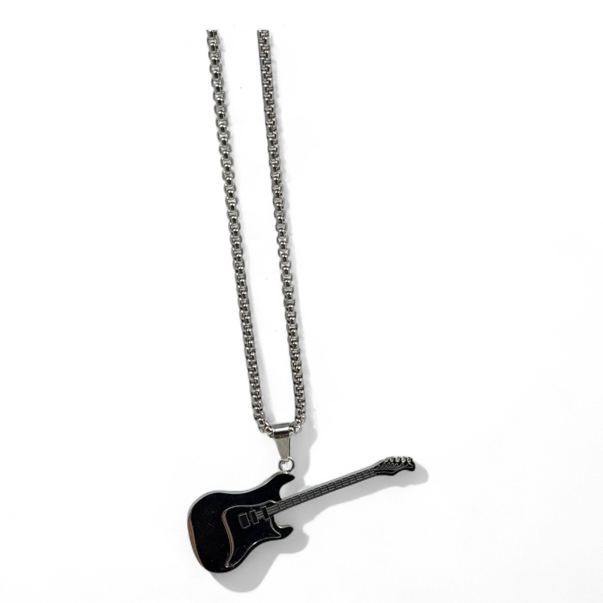 🎸 Black Guitar Pendant Necklace – Rock Vibes Only | 40cm Chain | Stainless Steel