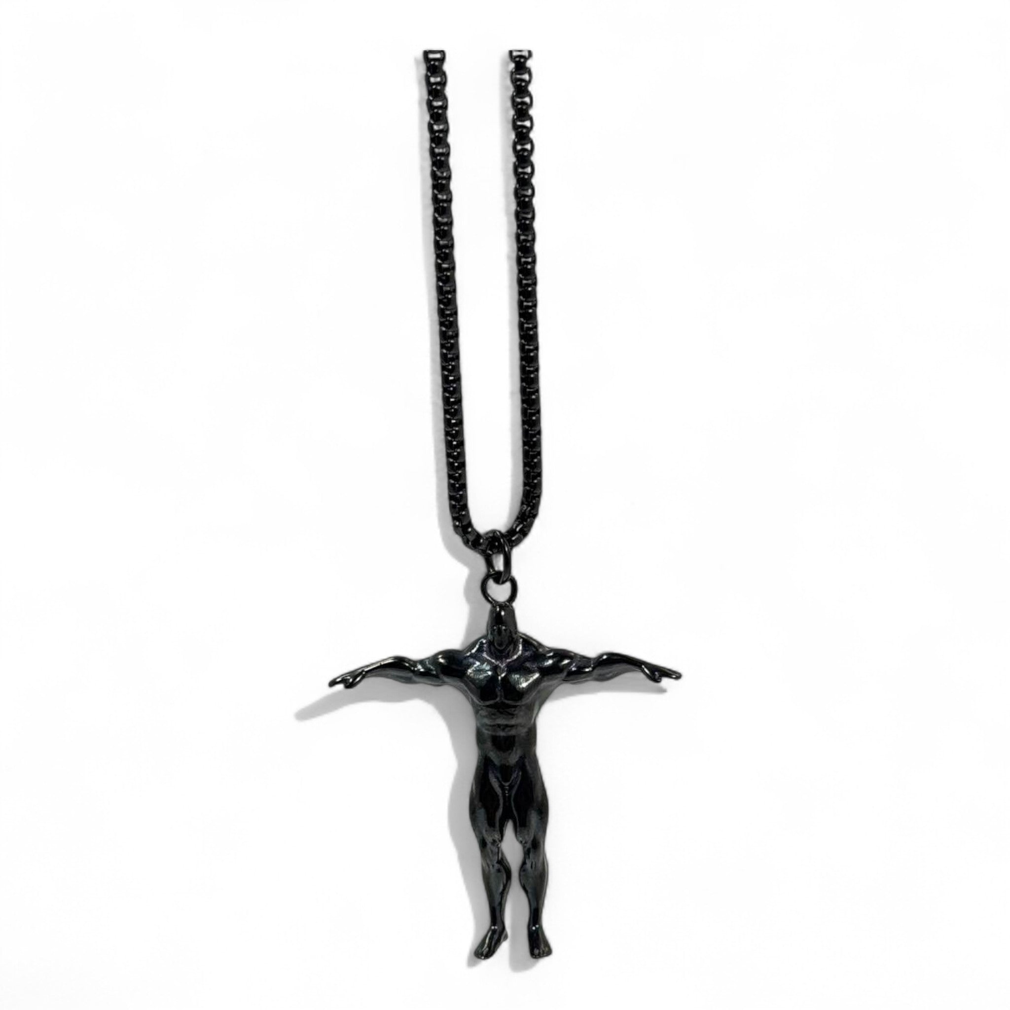 💪 Black Warrior Pendant Necklace – Power in Every Detail | 40cm Chain | Stainless Steel