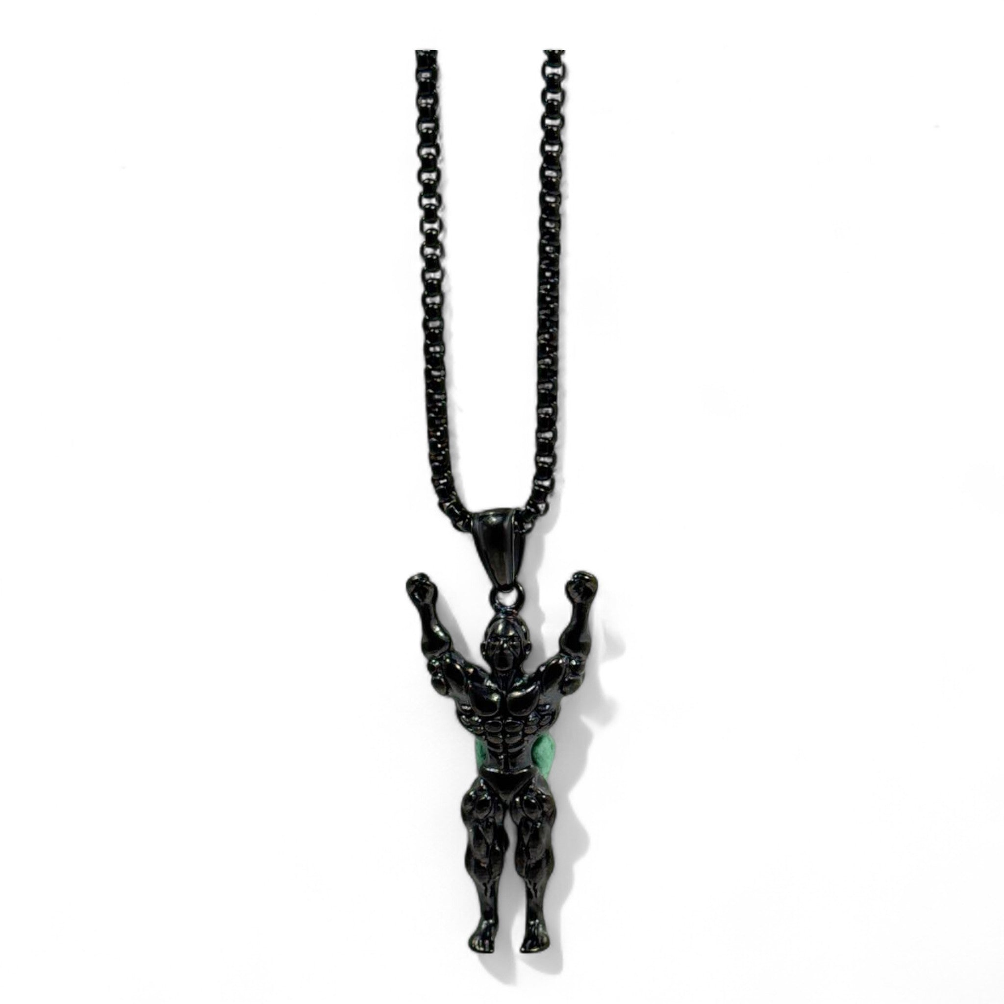 🏆 Victory Pose Pendant – Power Never Bows | Black Stainless Steel | 40cm