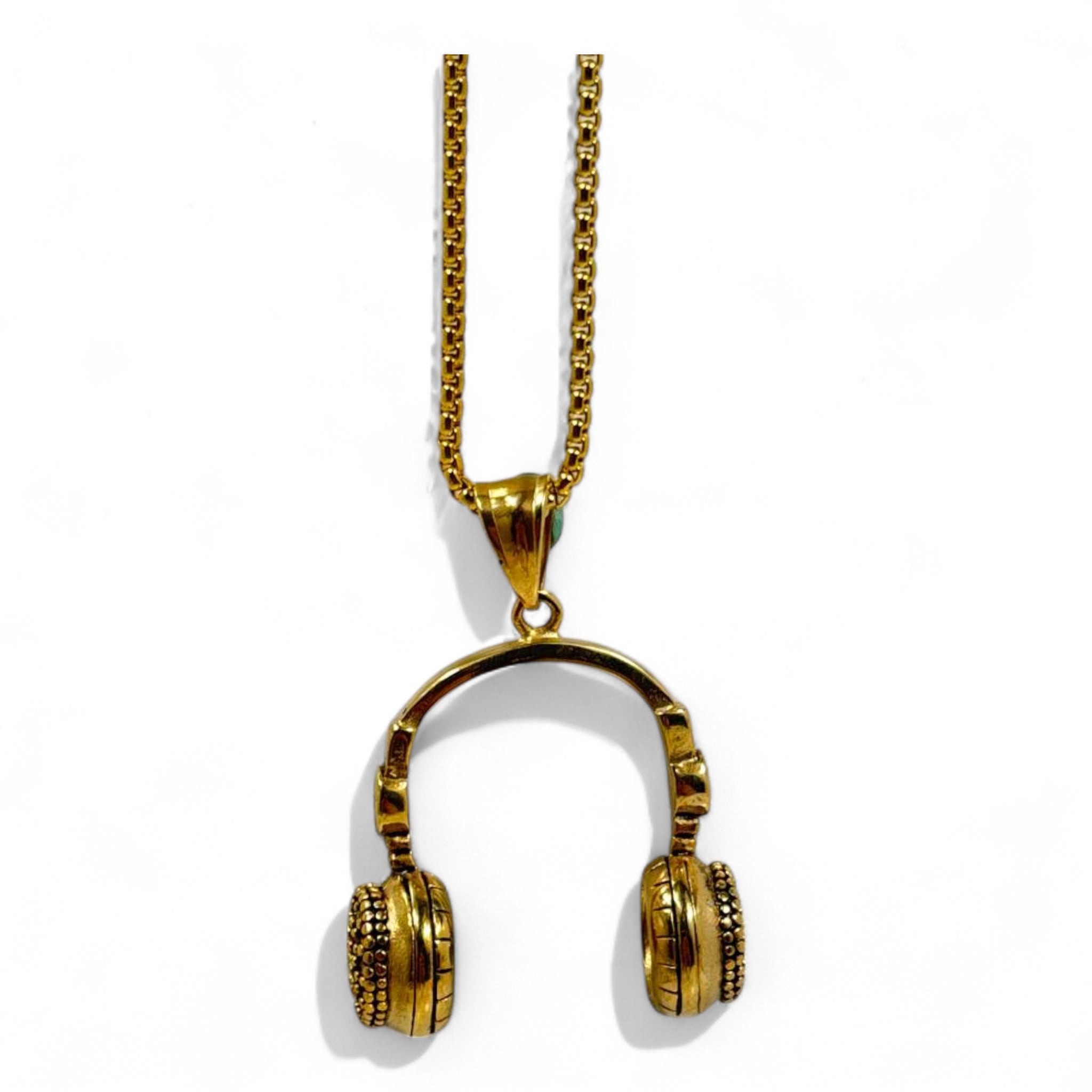 🎧 Gold Headphones Pendant | Stainless Steel | Music Lover Necklace – 40cm