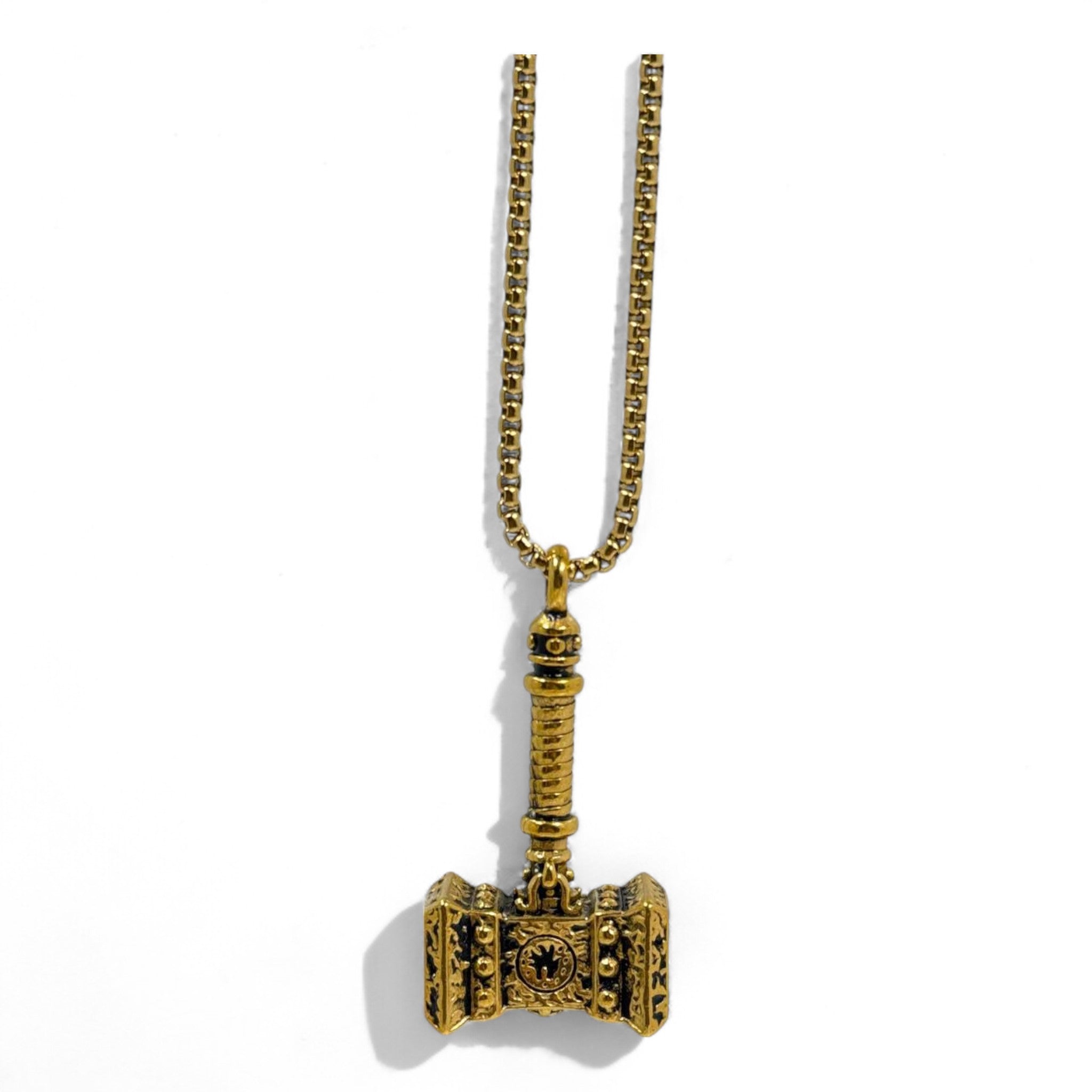 ⚡ Thor’s Hammer Pendant Necklace | 40cm Gold Stainless Steel Chain