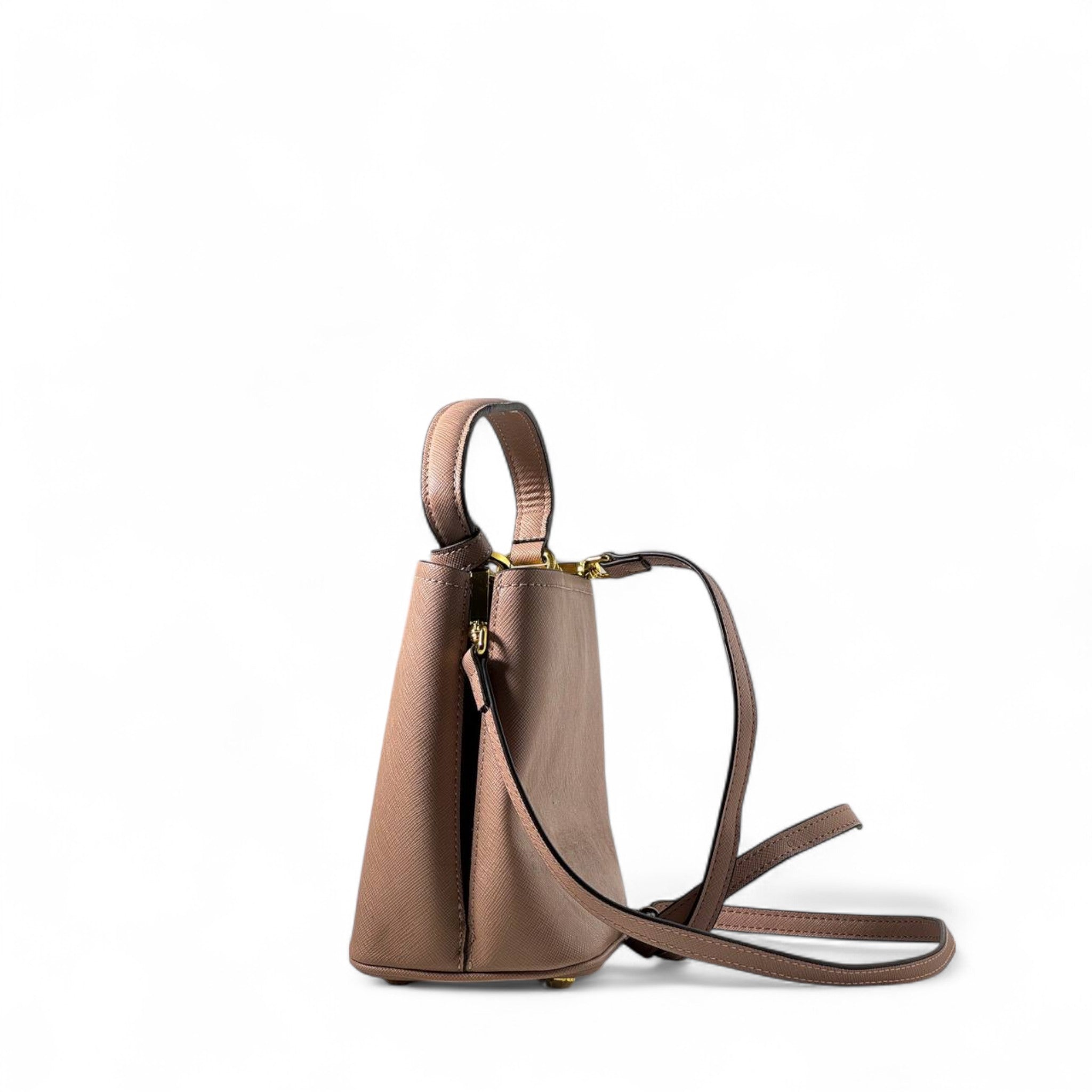 🌸 Prada Blush Pink Saffiano Leather Mini Bag – Gold Logo | Luxury Top Handle & Crossbody