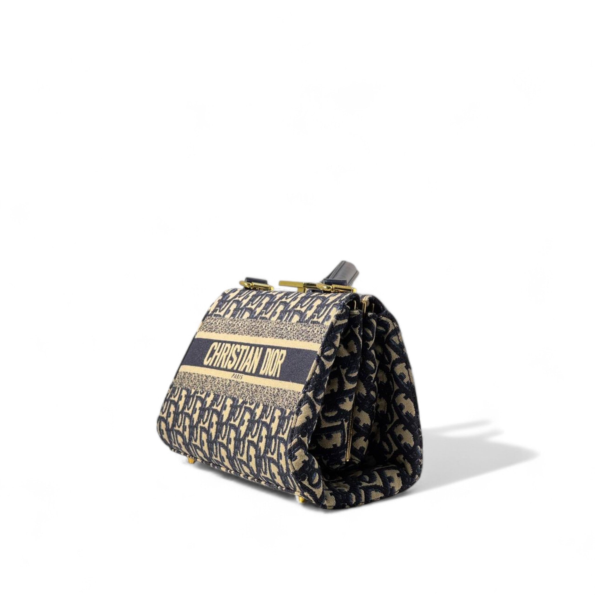 💙 Christian Dior Oblique Jacquard Bag – Navy & Beige | Signature Dior Paris Top Handle