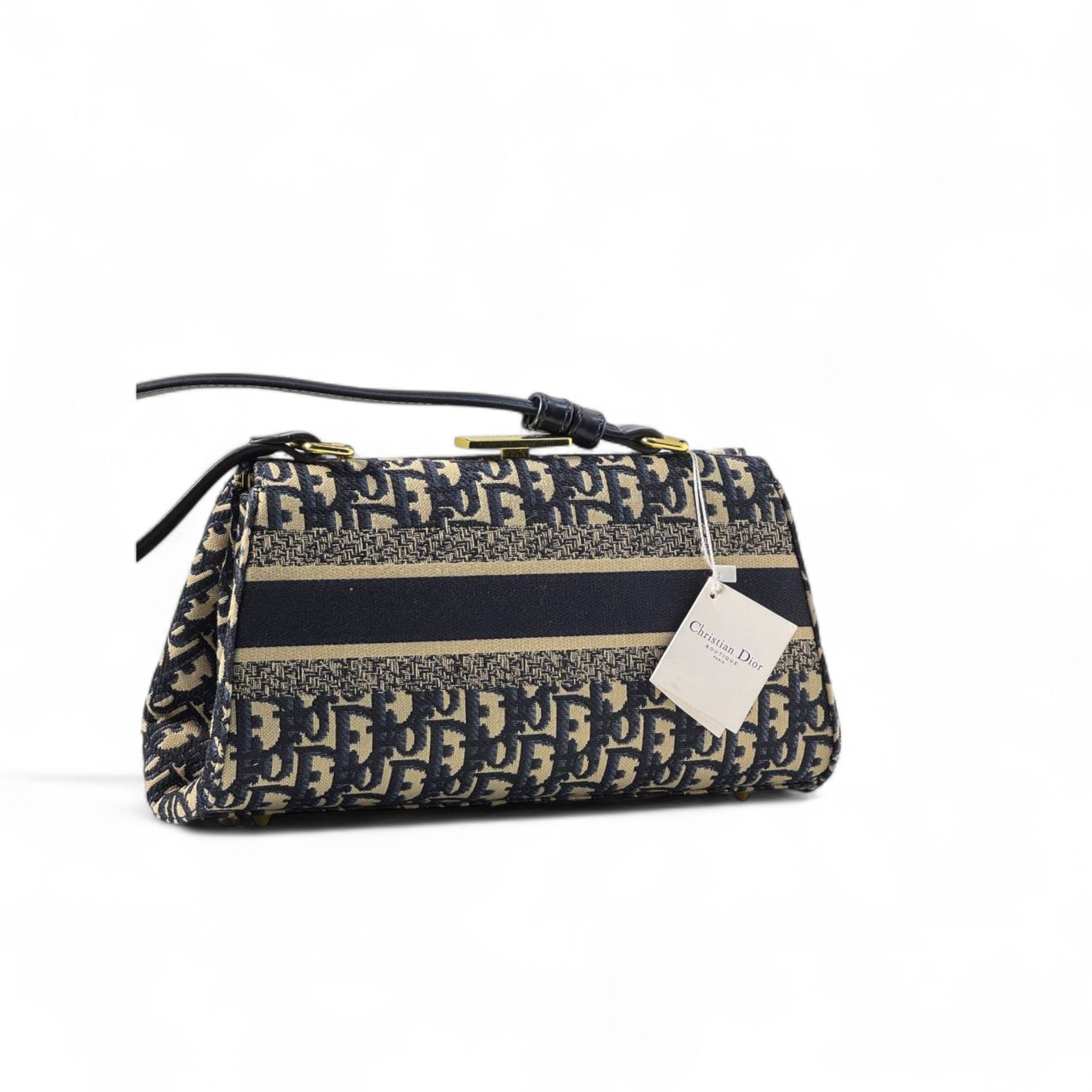 💙 Christian Dior Oblique Jacquard Bag – Navy & Beige | Signature Dior Paris Top Handle
