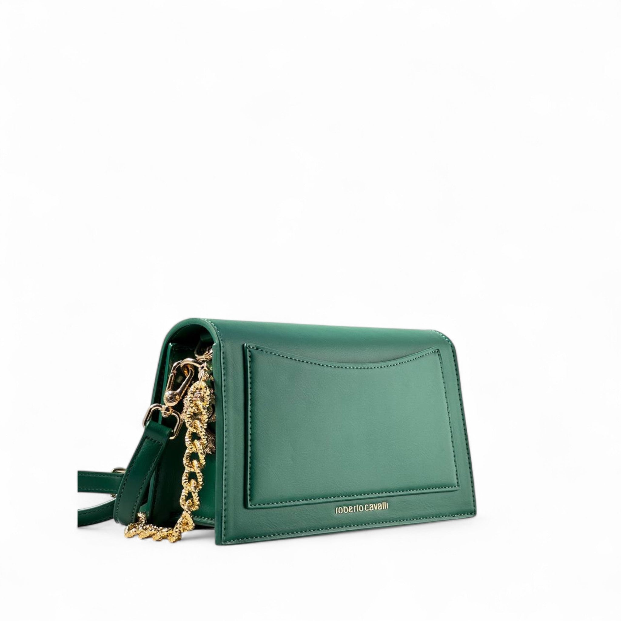 🐆 Roberto Cavalli Emerald Green Leopard Bag – Gold Chain Crossbody | Italian Exotic Glam