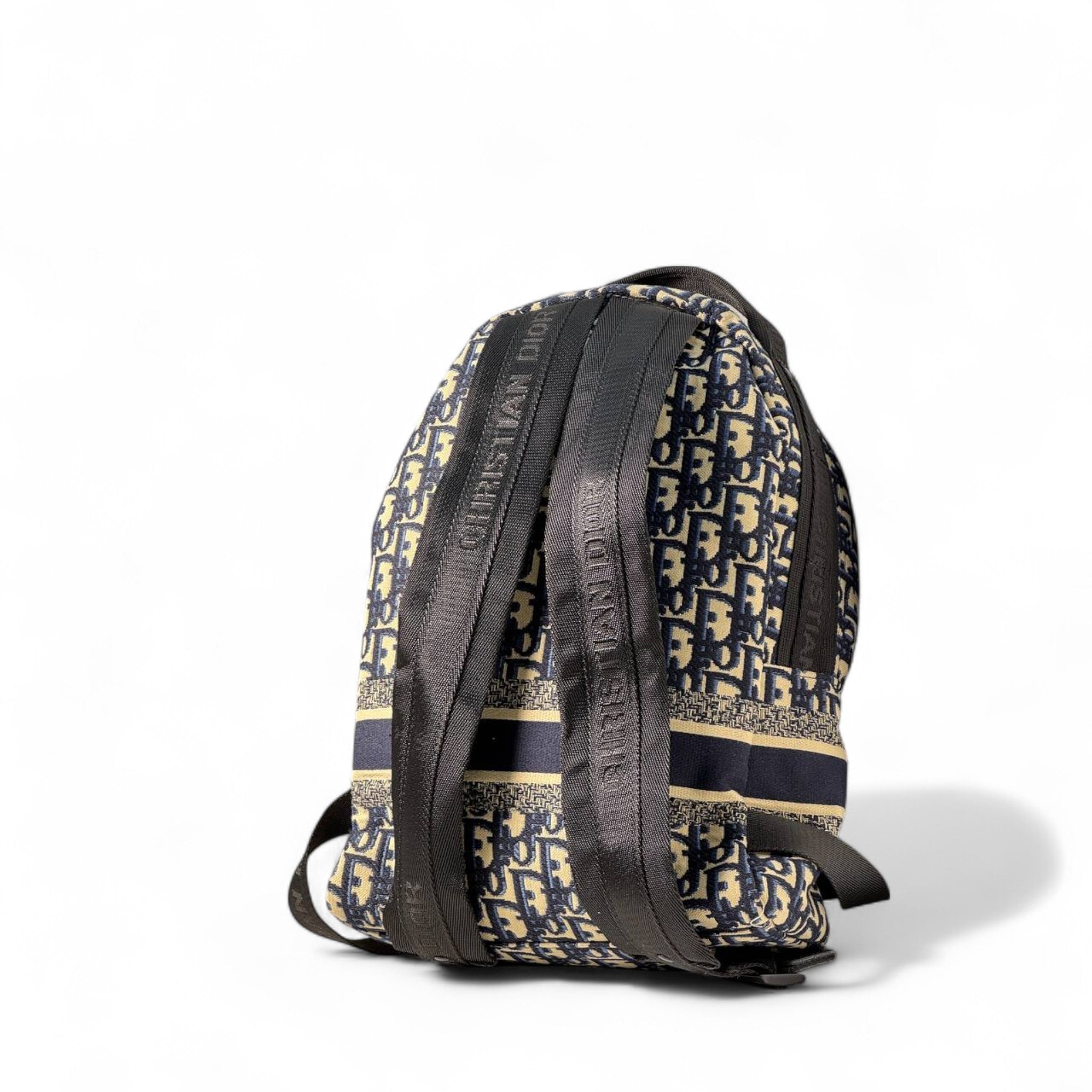 🎒 Christian Dior Oblique Monogram Backpack – Navy & Beige | Luxury Paris Street Style