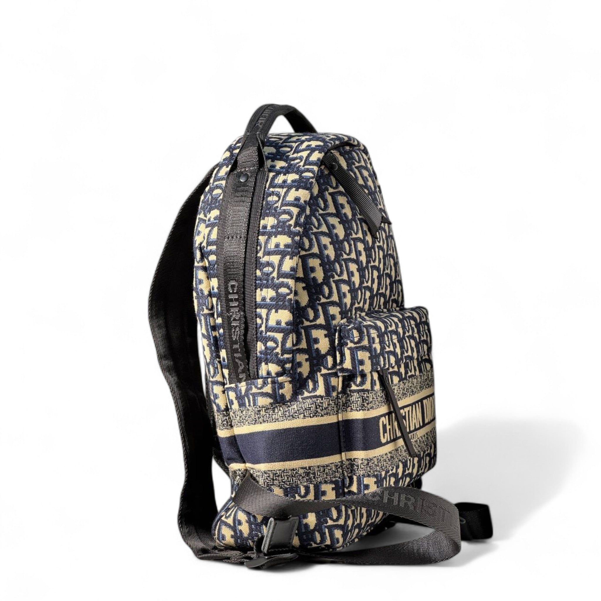 🎒 Christian Dior Oblique Monogram Backpack – Navy & Beige | Luxury Paris Street Style