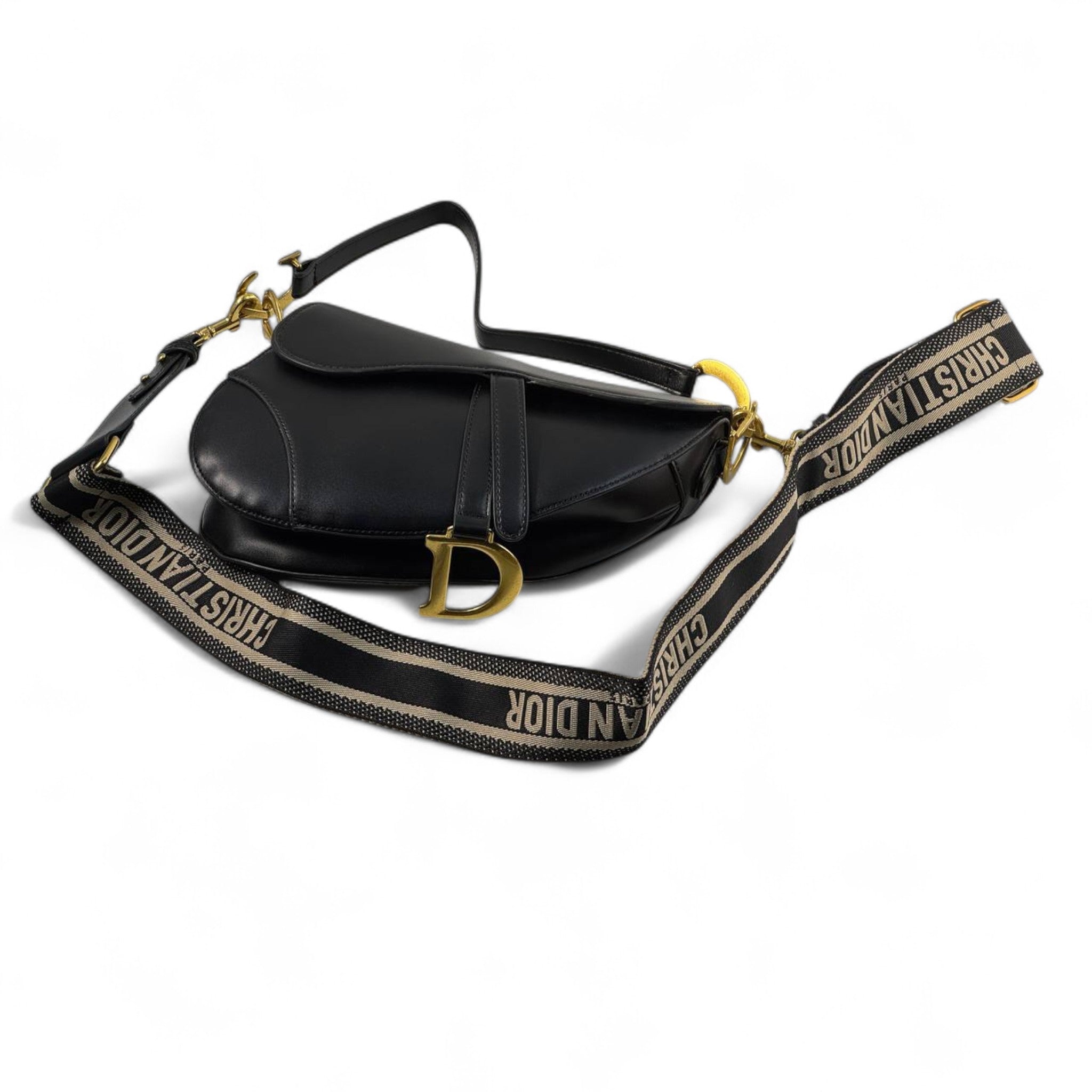 🖤 Christian Dior Black Saddle Bag – Iconic Logo Strap & Gold Hardware | Parisian Elegance