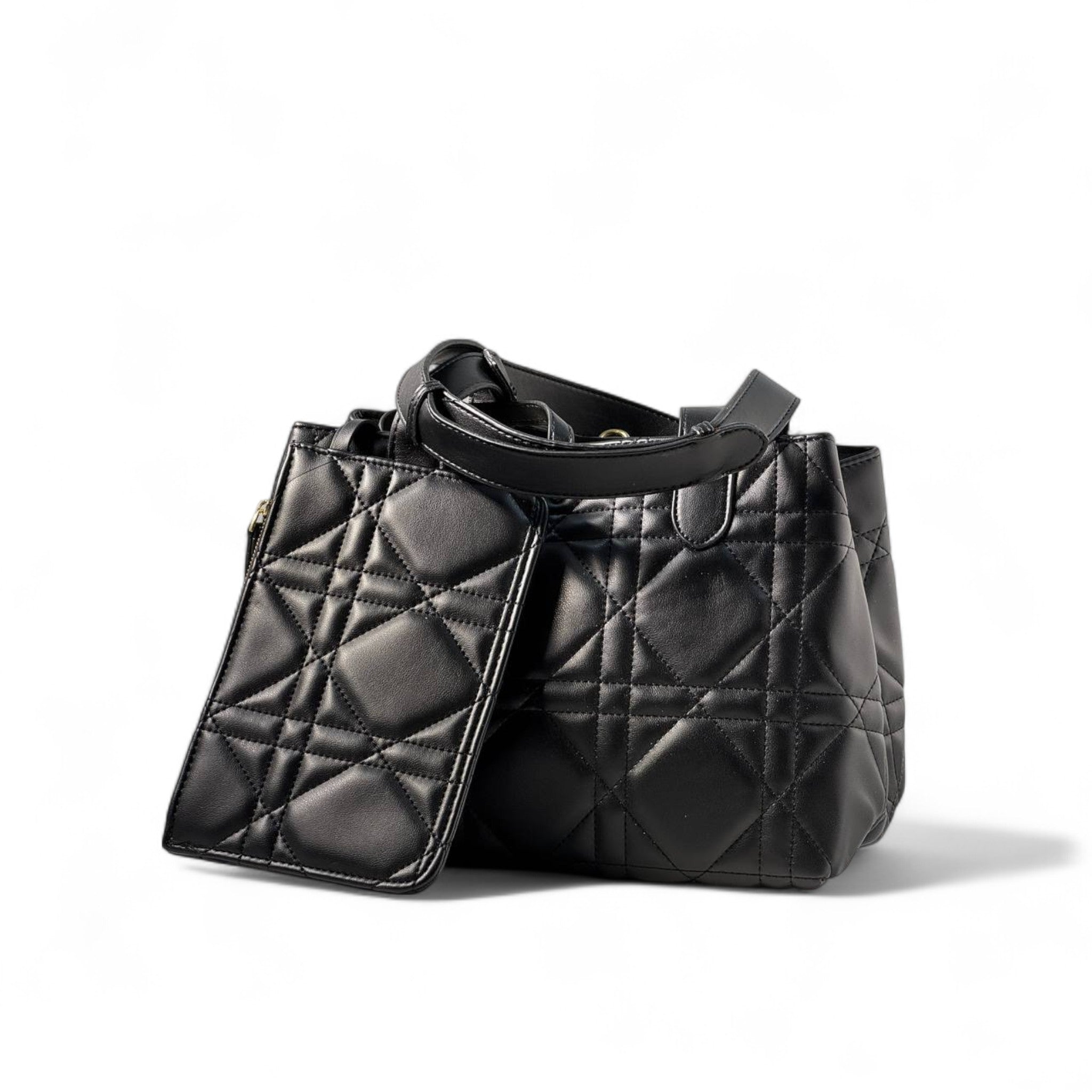 🖤 Christian Dior Black Quilted Tote Bag – Cannage Leather with Gold Charm | Timeless Parisian Elegance