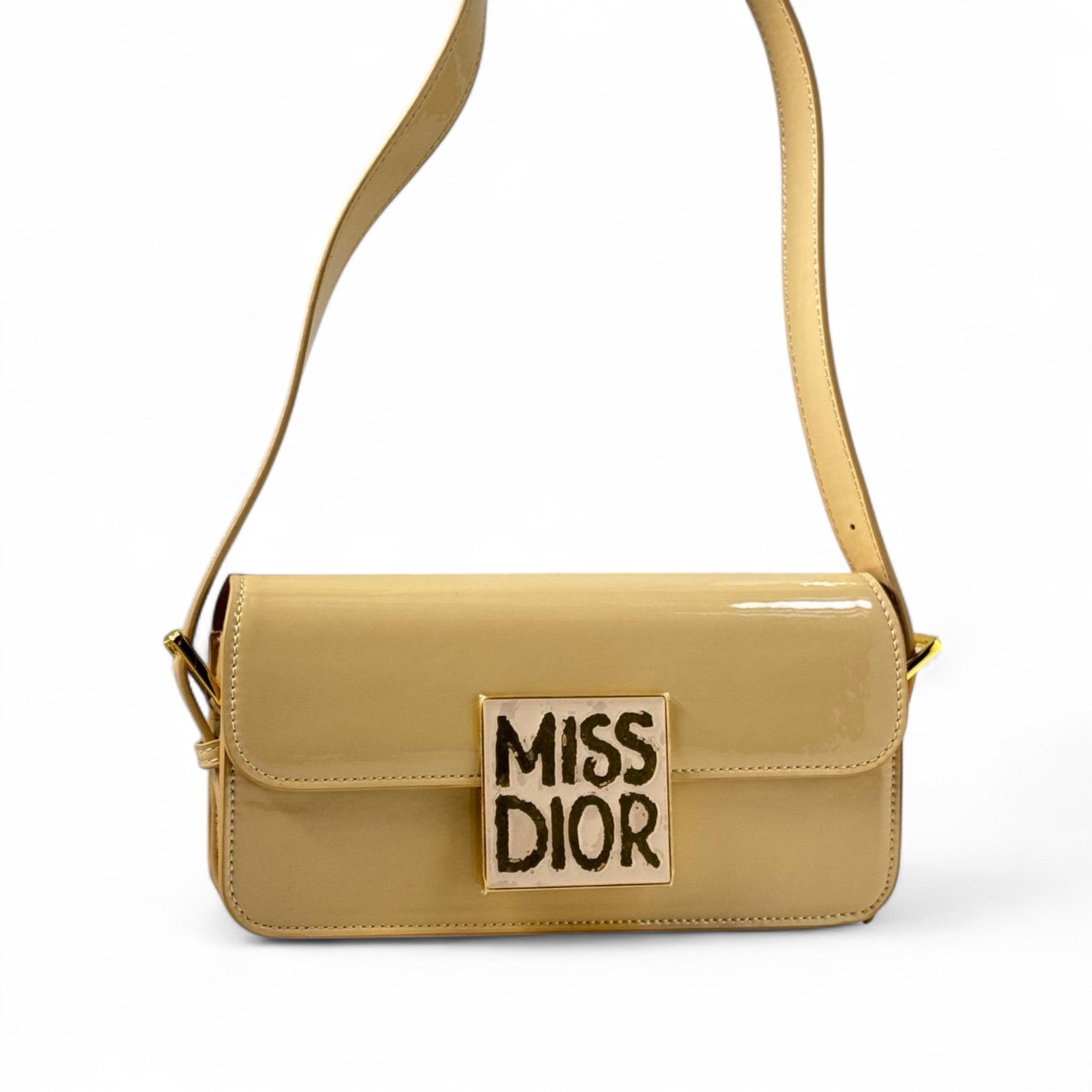 👜 Miss Dior Patent Leather Shoulder Bag – Elegant Beige Finish ✨