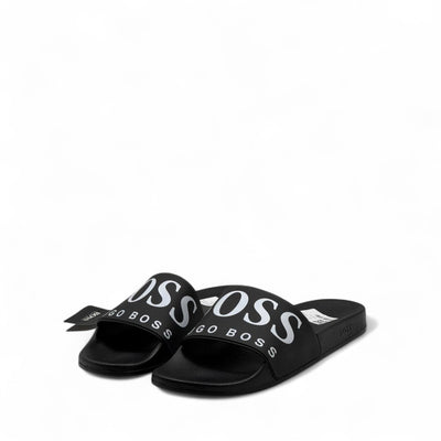 🖤 Hugo Boss Logo Slides – Black & White Comfort Edition ☁️