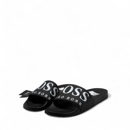 🖤 Hugo Boss Logo Slides – Black & White Comfort Edition ☁️