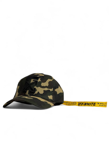 Off-White Camo Cap with Signature Yellow Strap 🟡🧢 | Bold Luxury Streetwear