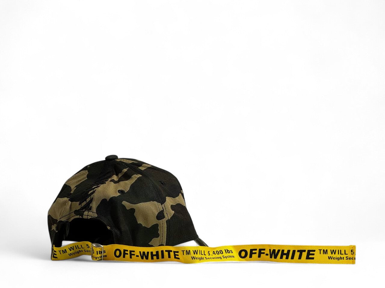 Off-White Camo Cap with Signature Yellow Strap 🟡🧢 | Bold Luxury Streetwear
