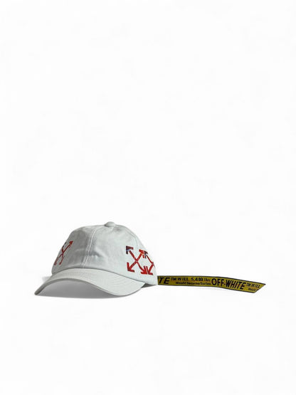 Off-White White Cap with Red Arrows & Yellow Strap ⚪🟥🟡 | Luxury Streetwear Icon