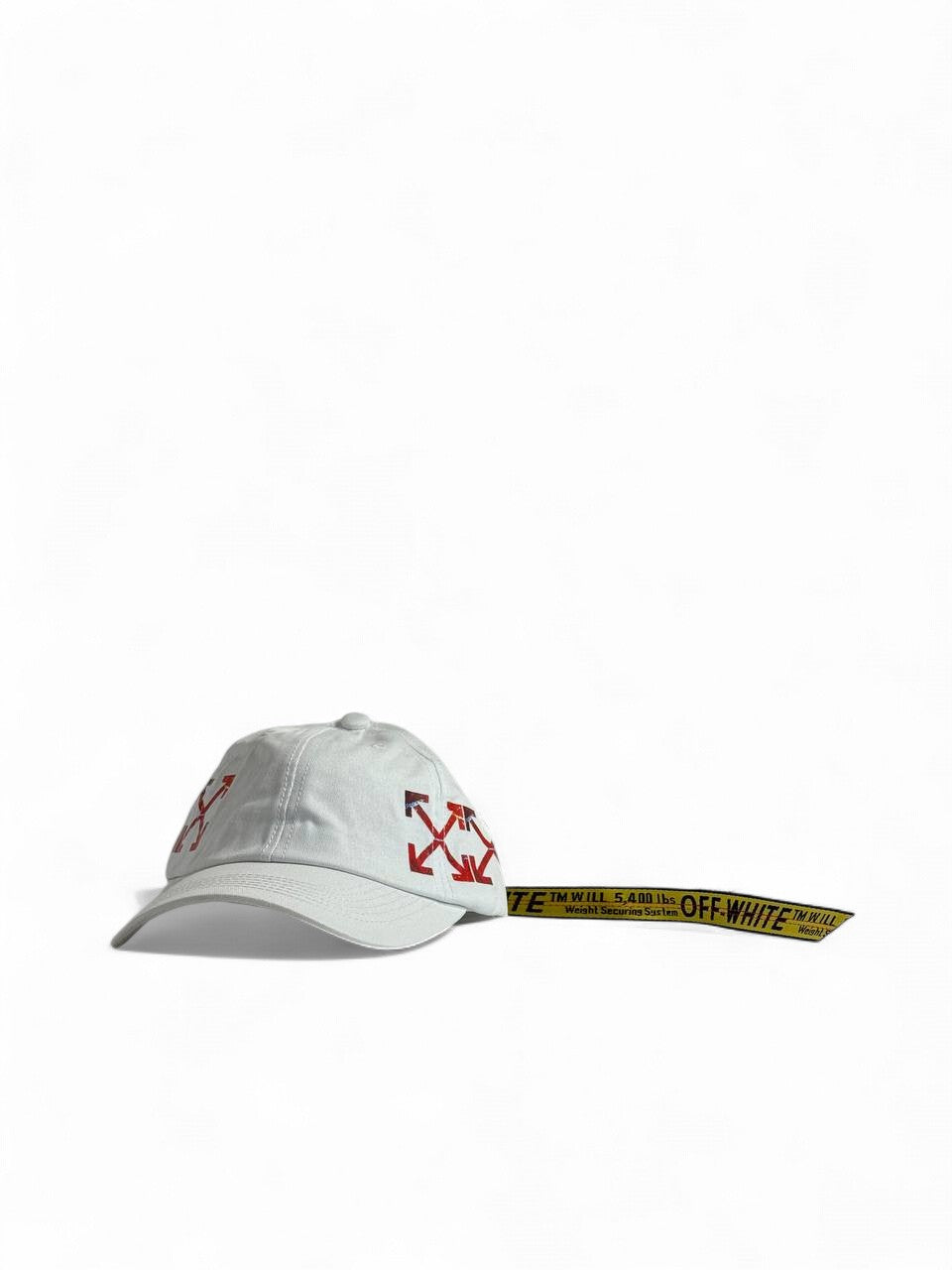 Off-White White Cap with Red Arrows & Yellow Strap ⚪🟥🟡 | Luxury Streetwear Icon