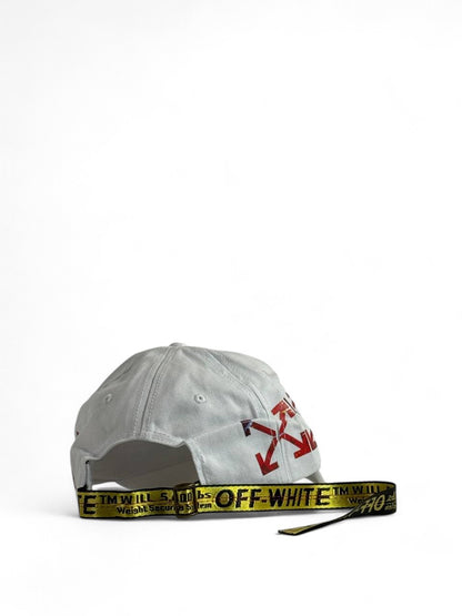 Off-White White Cap with Red Arrows & Yellow Strap ⚪🟥🟡 | Luxury Streetwear Icon
