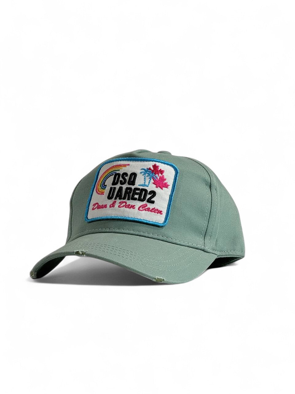 Dsquared2 Sage Green Rainbow Patch Cap 🌈✨ | Summer Streetwear Essential