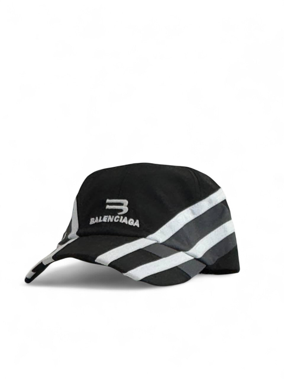 🧢 Balenciaga Black & White Striped Logo Cap 🖤🤍