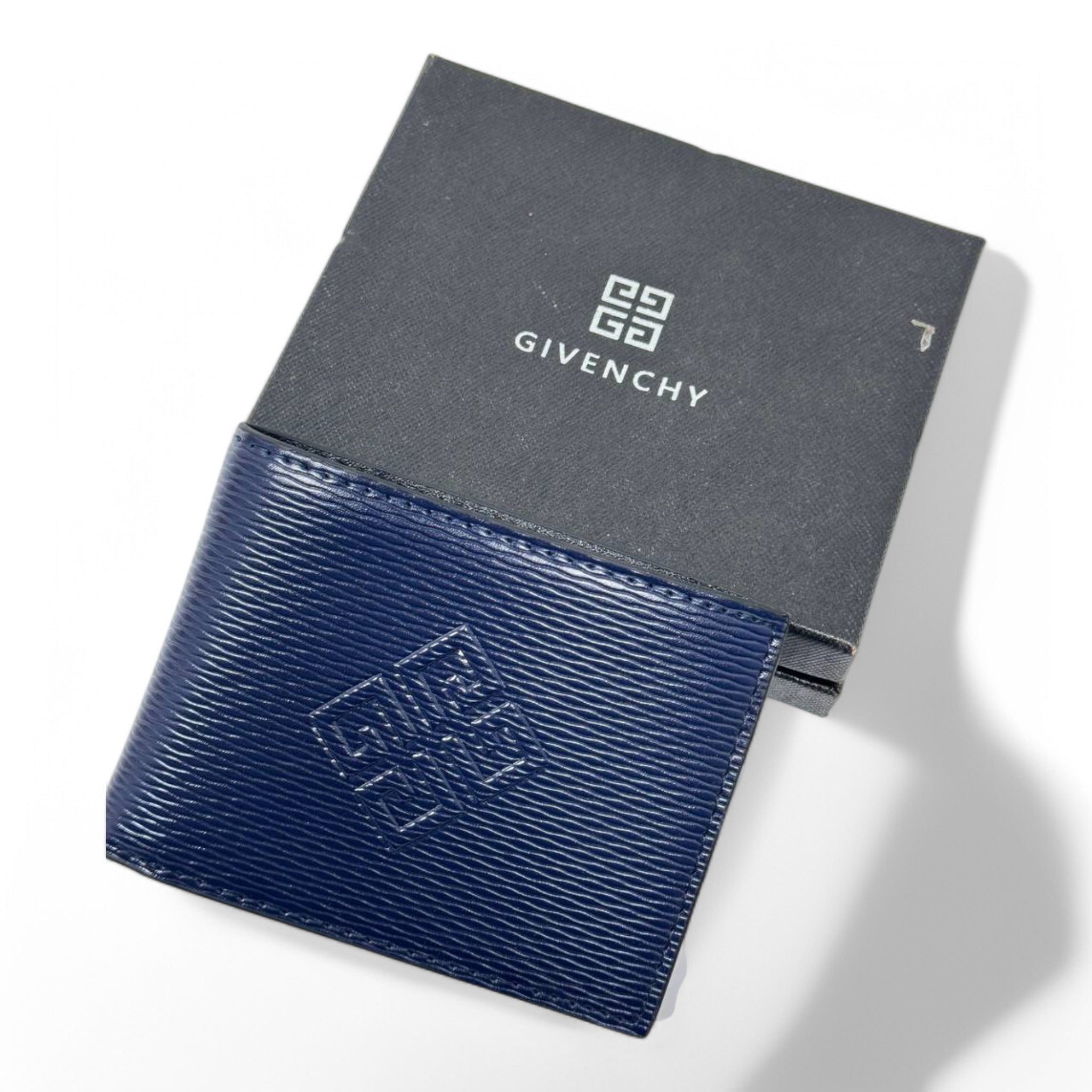 Givenchy Embossed Leather Bifold Wallet – Dark Brown & Blue