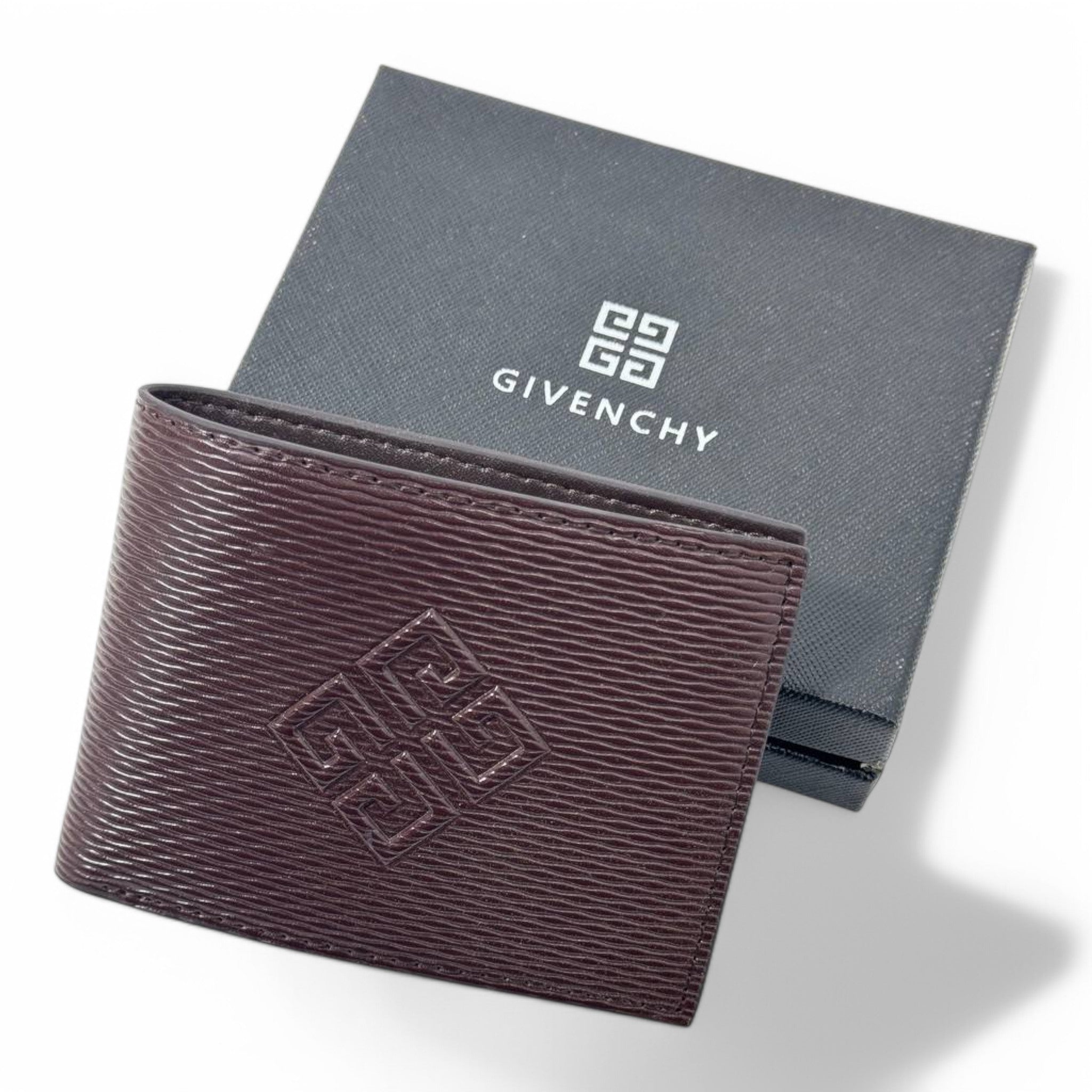 Givenchy Embossed Leather Bifold Wallet – Dark Brown & Blue