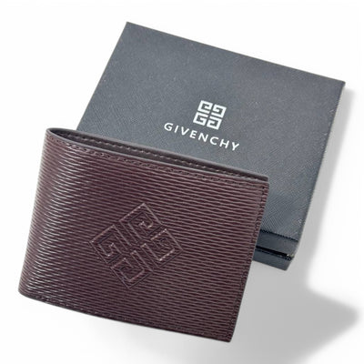 Givenchy Embossed Leather Bifold Wallet – Dark Brown & Blue