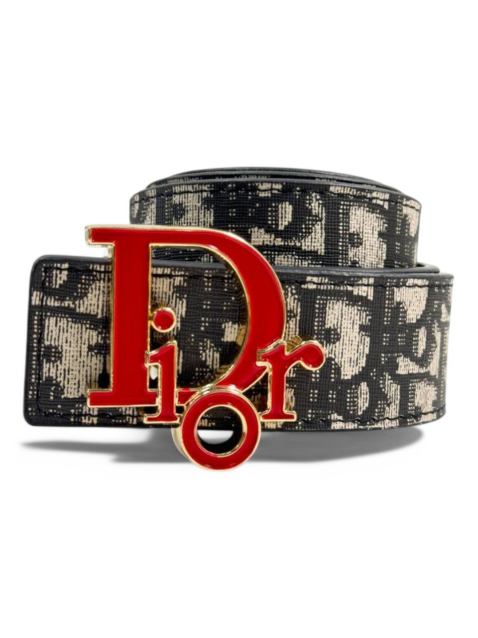 Dior Red Monogram Belt – Bold Red Logo Buckle on Oblique Canvas