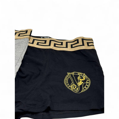 Versace Men’s Boxer Set – 3-Pack Gold Medusa Waistband (Black, Grey, White)