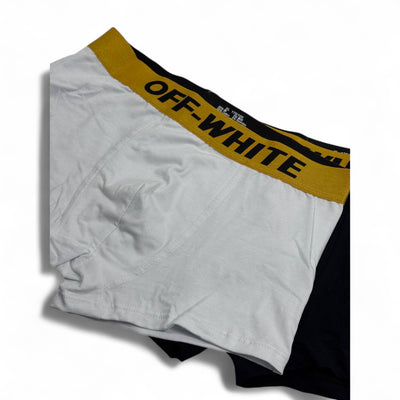 Off-White Men’s Boxer Set – 3-Pack Yellow Waistband Edition (White, Black, Red)