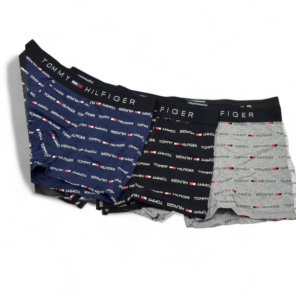 🩳 Tommy Hilfiger Men’s Boxer Set – 3-Pack All-Over Logo Print Edition (Navy, Black, Grey) 🔁