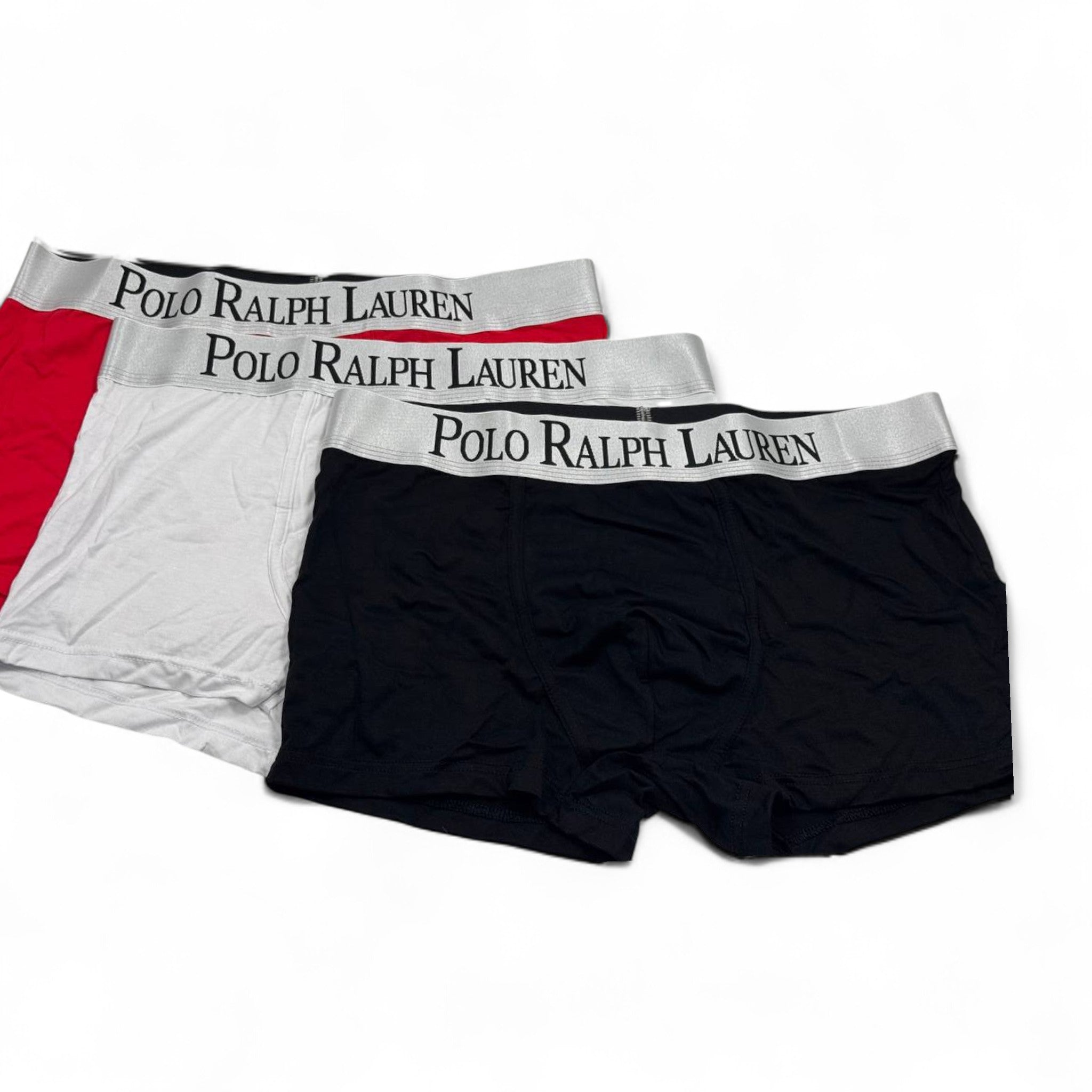 🩳 Polo Ralph Lauren Men’s Boxer Briefs – 3-Pack Signature Silver Waistband (Red, White, Black) ⚪⚫🔴