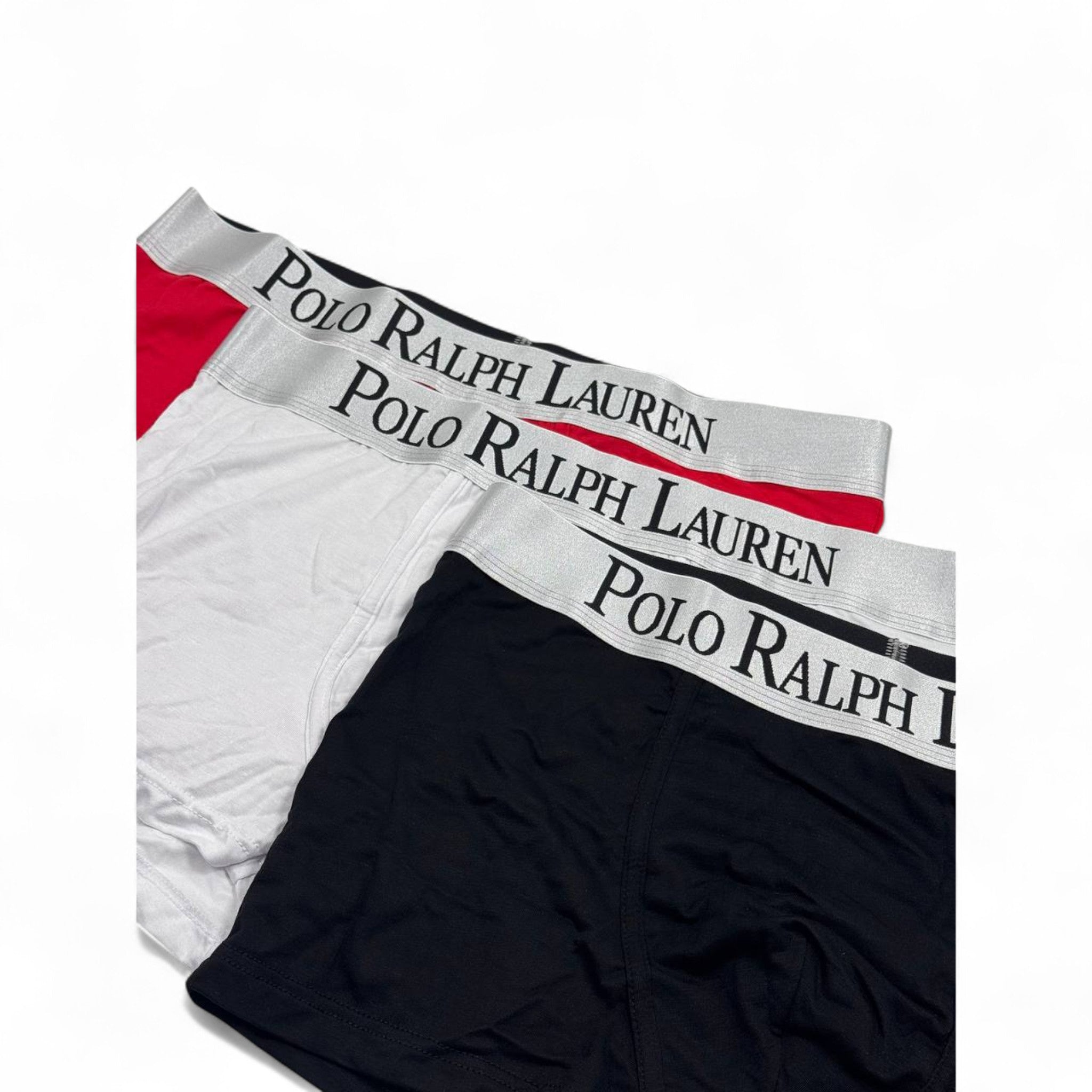 🩳 Polo Ralph Lauren Men’s Boxer Briefs – 3-Pack Signature Silver Waistband (Red, White, Black) ⚪⚫🔴