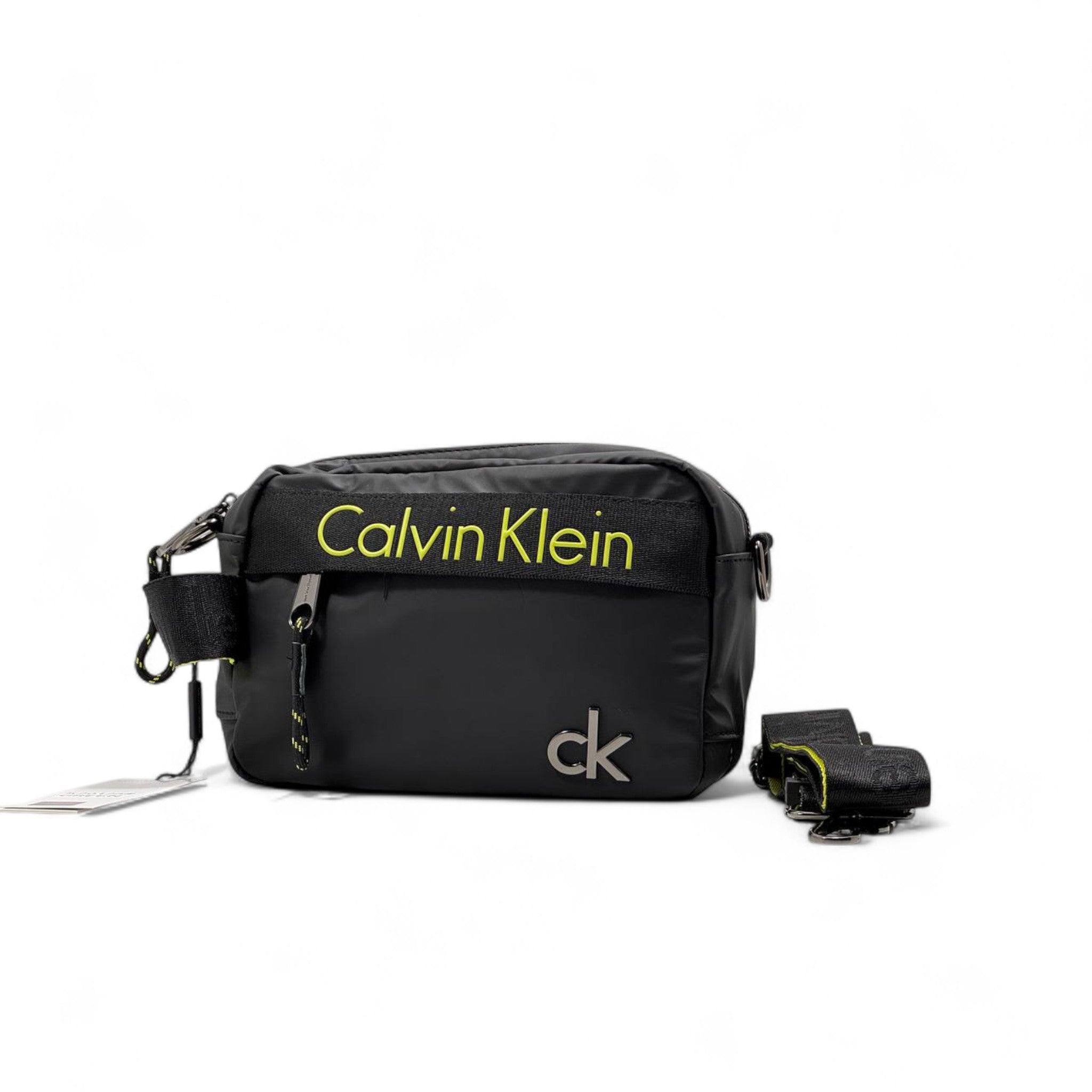 🖤 Calvin Klein Crossbody Bag – Urban Tech Edition with Neon Logo Strap 🟢