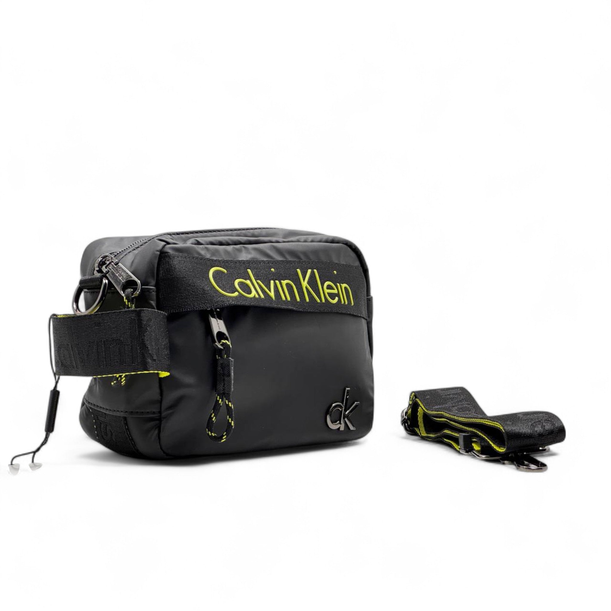 🖤 Calvin Klein Crossbody Bag – Urban Tech Edition with Neon Logo Strap 🟢