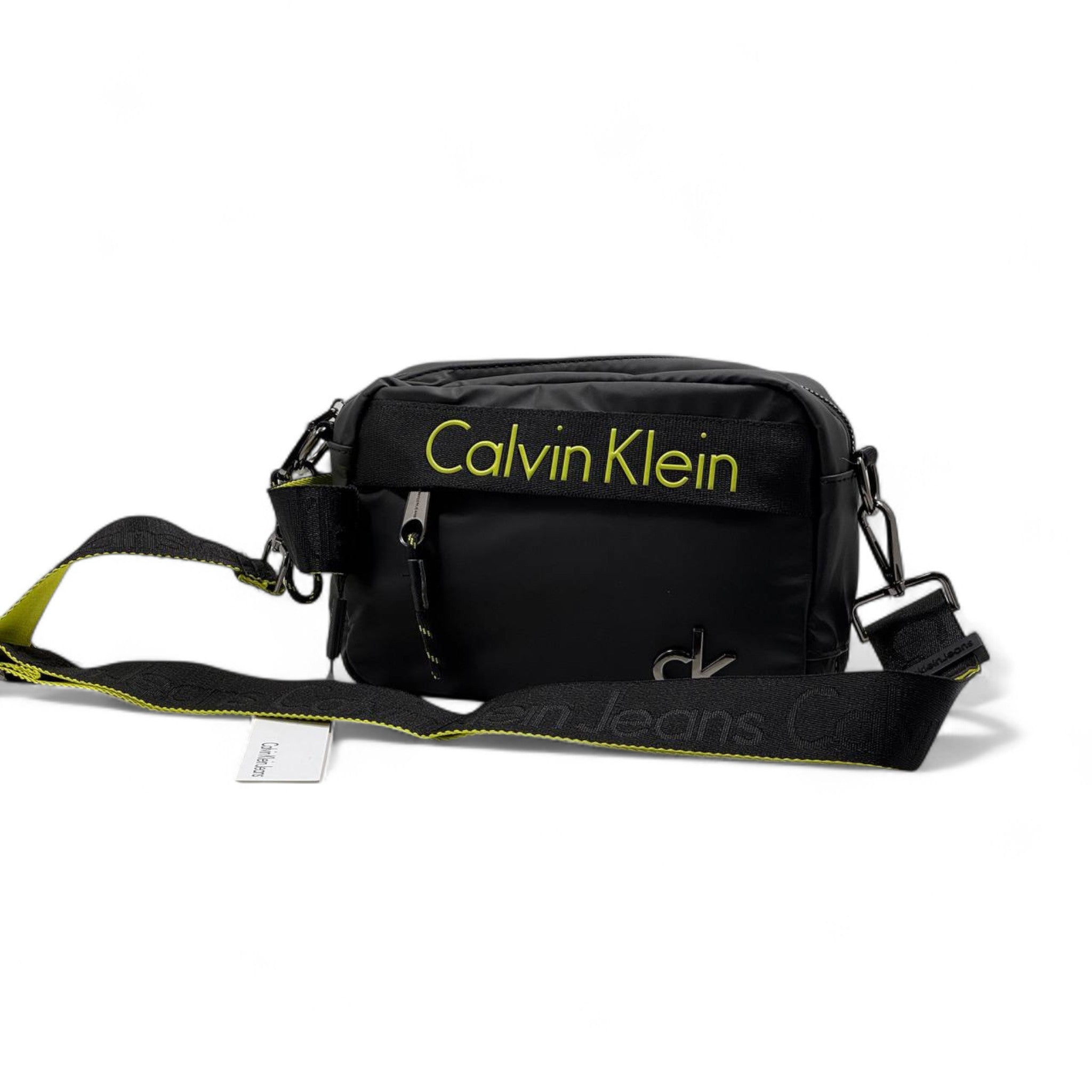 🖤 Calvin Klein Crossbody Bag – Urban Tech Edition with Neon Logo Strap 🟢